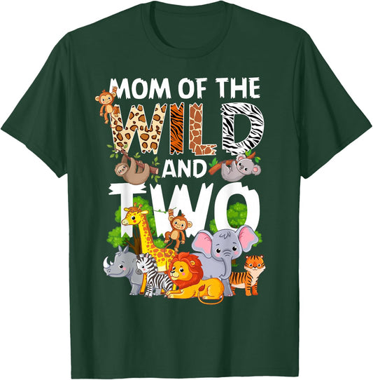 Mom Of The Wild Two Zoo 2nd Birthday Safari Jungle Animal T-Shirt - T-Shirt | Forest