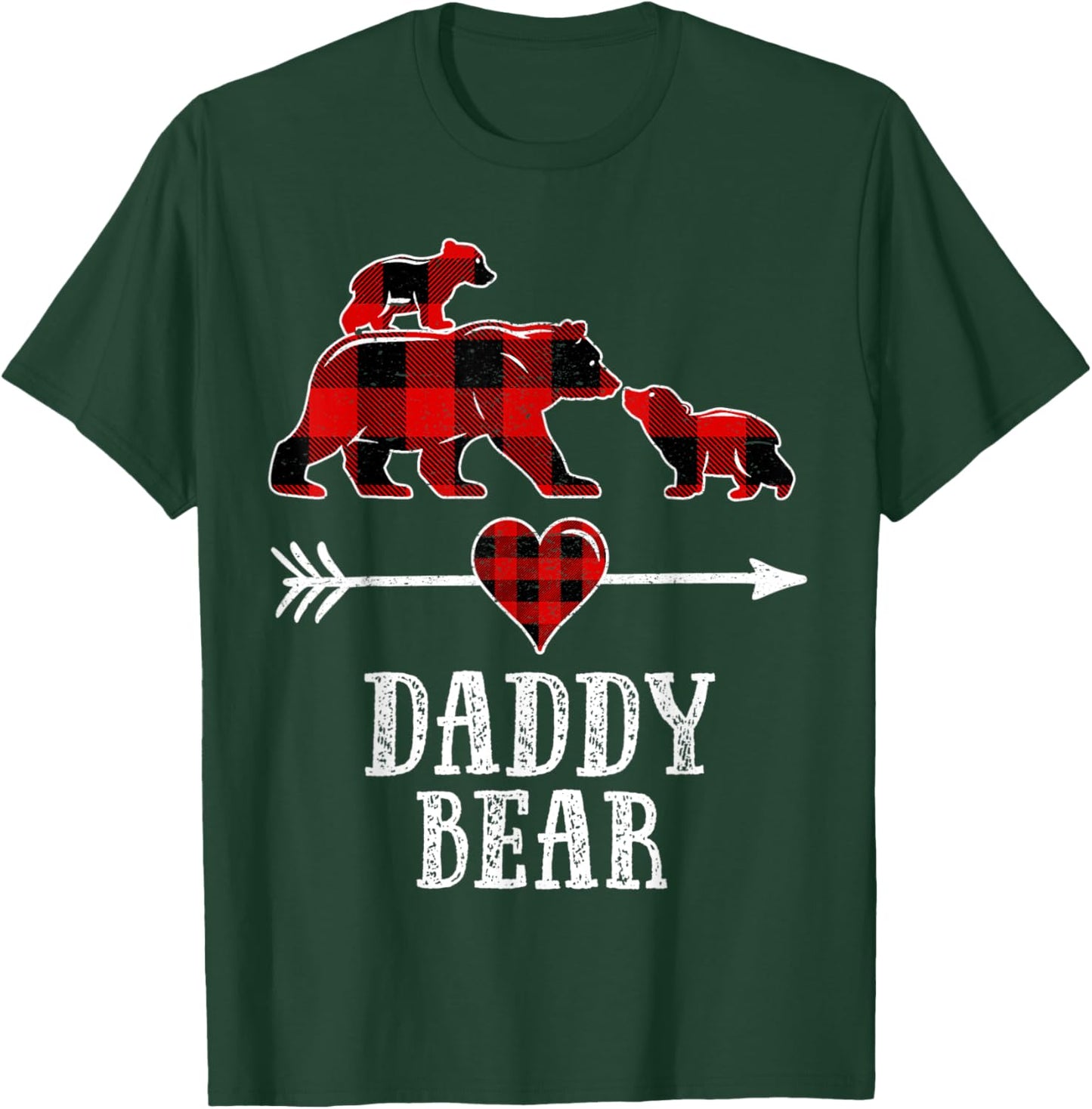 Daddy Bear 2 Cubs Shirt, Christmas Daddy Bear Plaid Pajama T-Shirt - T-Shirt | Forest