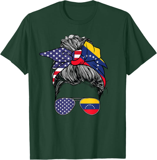 Venezuelan Women Girl USA Heritage American Venezuela Flag T-Shirt - T-Shirt | Forest