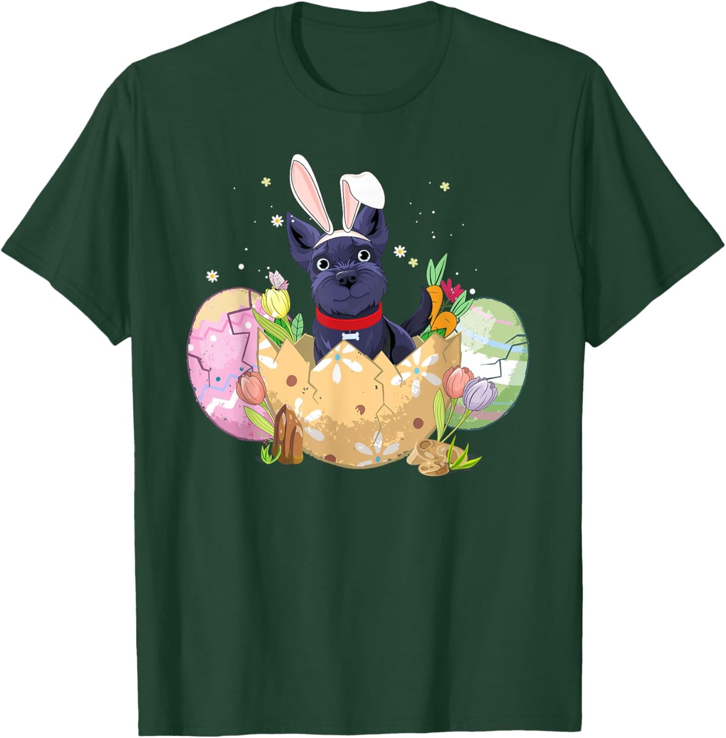 Funny Easter Eggs Scottie Bunny Dog Lover Christians Women T-Shirt - T-Shirt | Forest