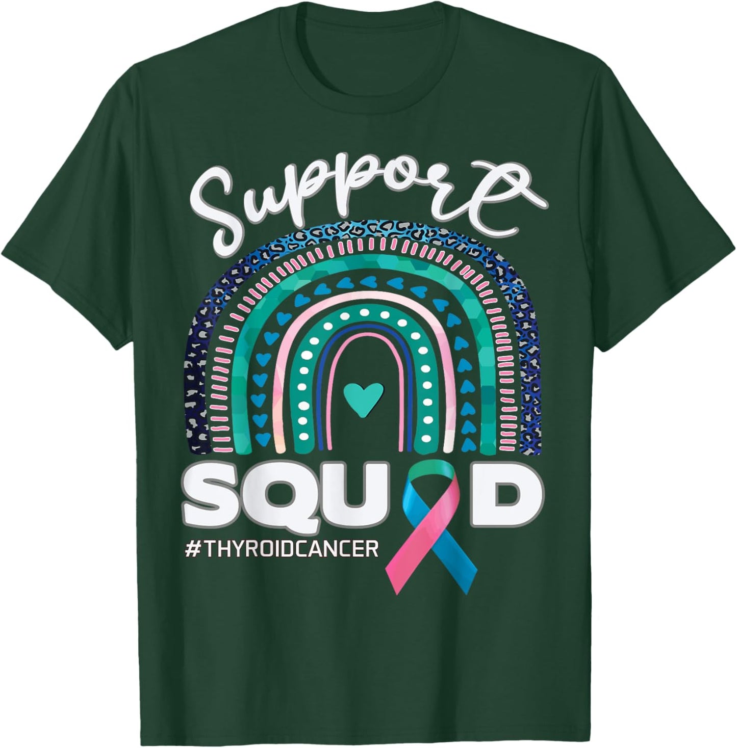 Thyroid Cancer Support Squad Blue Pink Teal Ribbon T-Shirt - T-Shirt | Forest