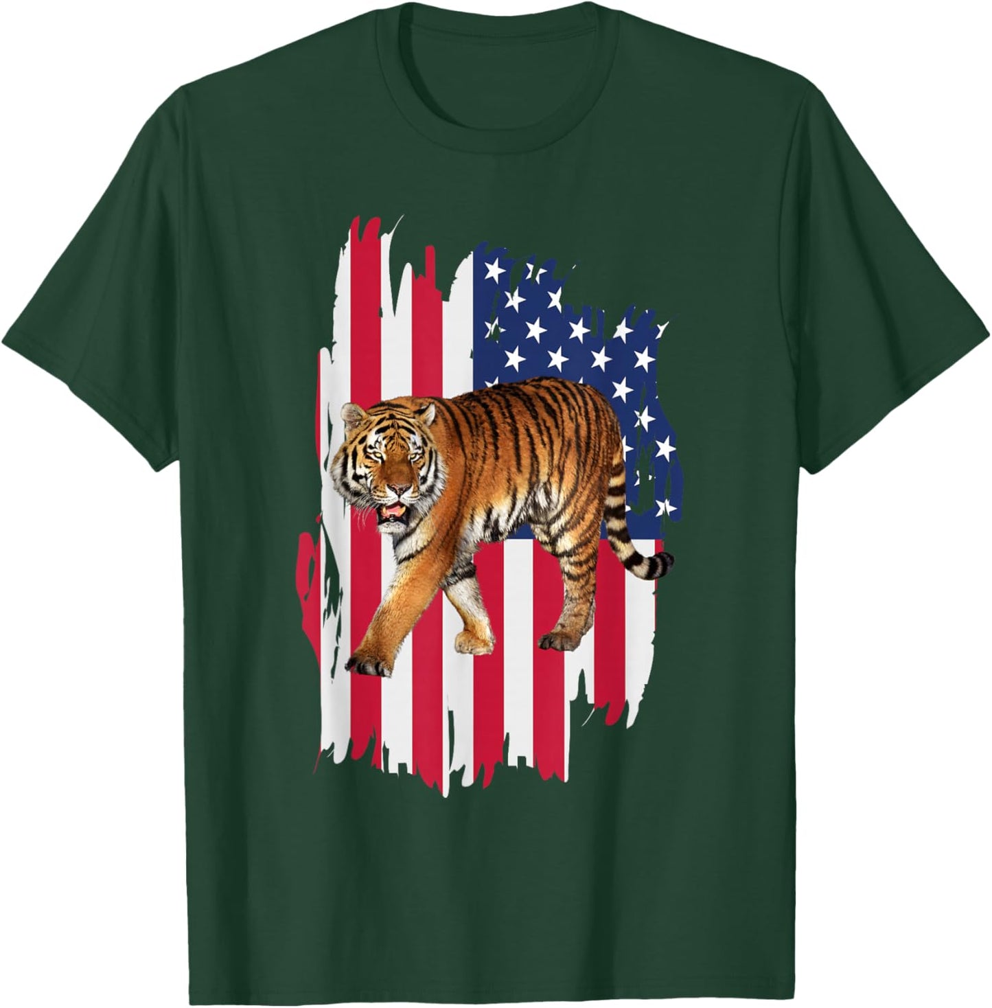 Tiger American Flag 4th Of July Patriotic Tiger Boys Men T-Shirt - T-Shirt | Forest