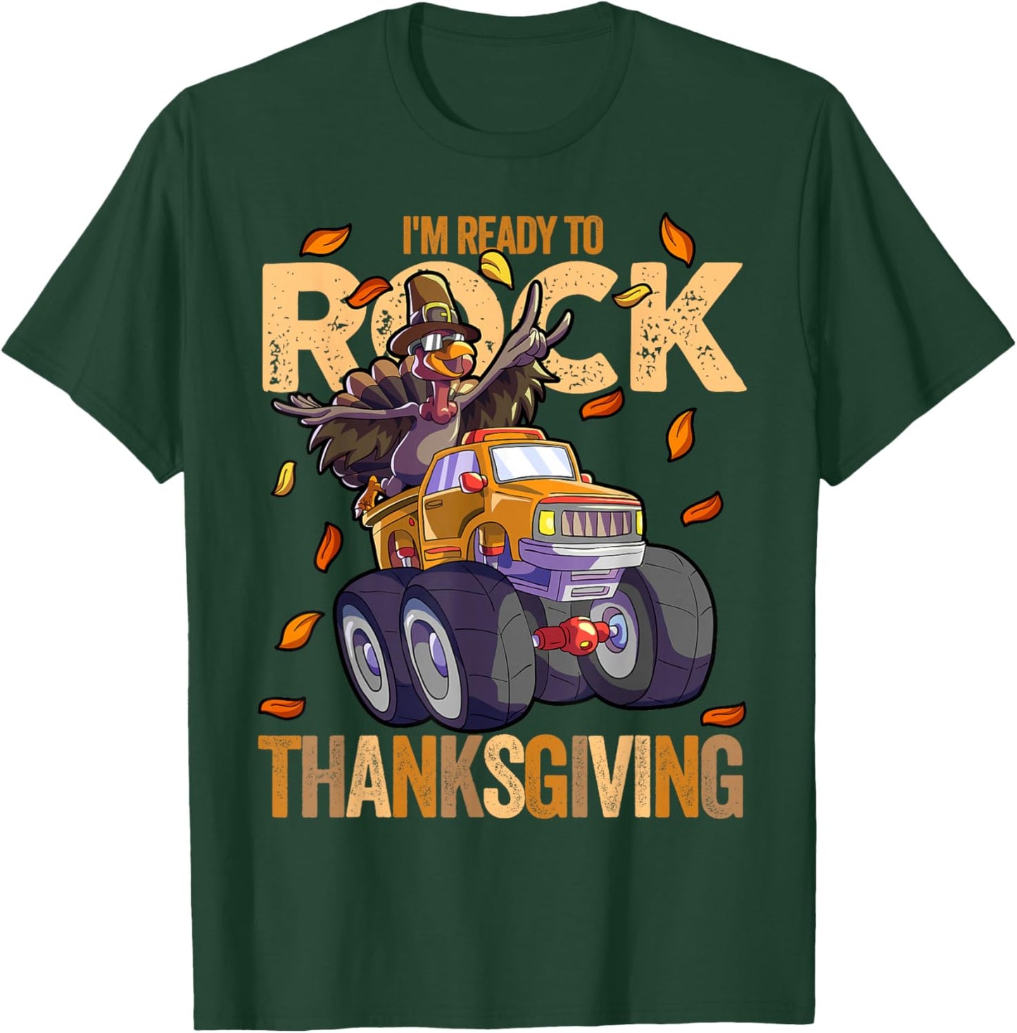 Funny Turkey Monster Truck Thanksgiving Kids Boys Turkey T-Shirt - T-Shirt | Forest