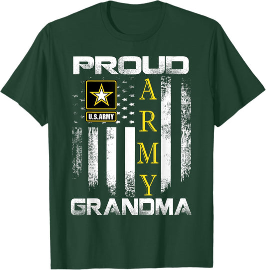 Vintage Proud Army Grandma with American Flag Gift T-Shirt - T-Shirt | Forest