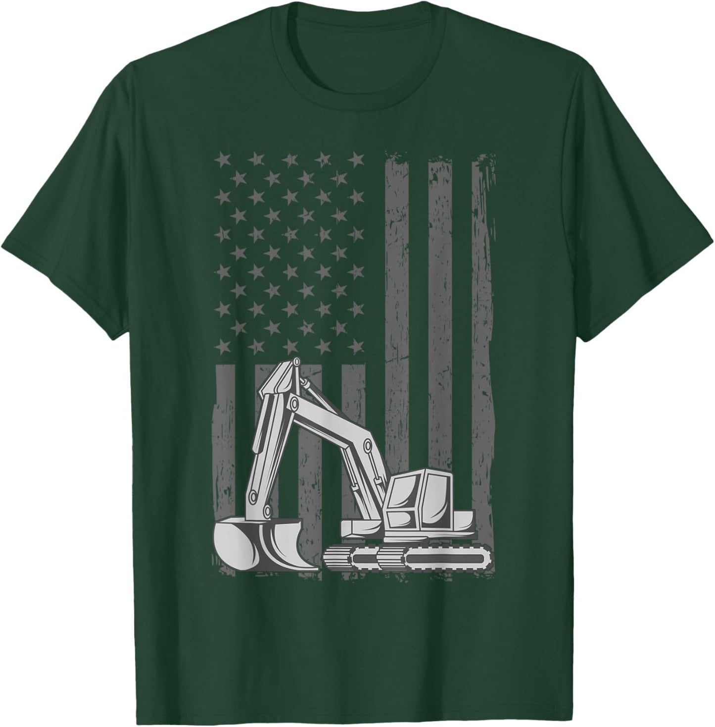 Heavy Equipment Operator Excavator US Independence Day T-Shirt - T-Shirt | Forest