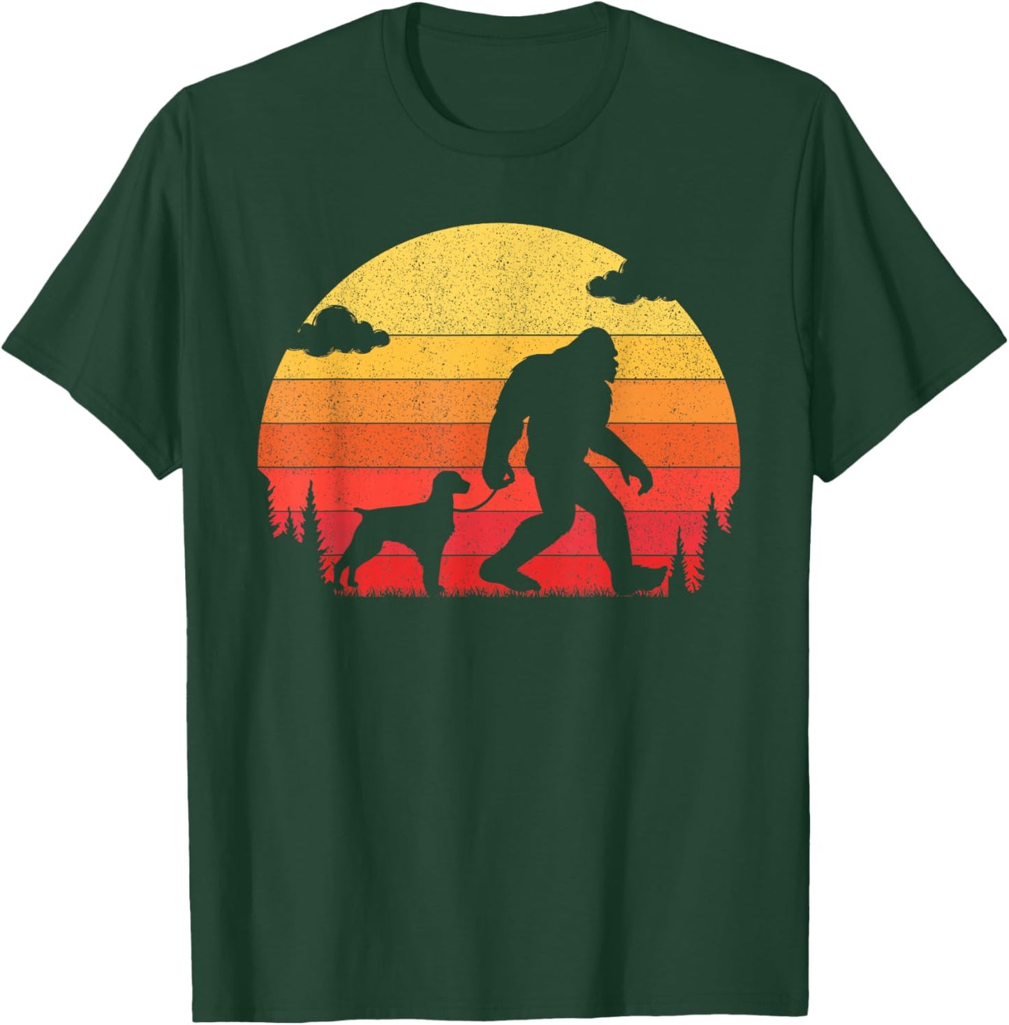 Retro Bigfoot Silhouette Walking Brittany Spaniel Dog T-Shirt - T-Shirt | Forest
