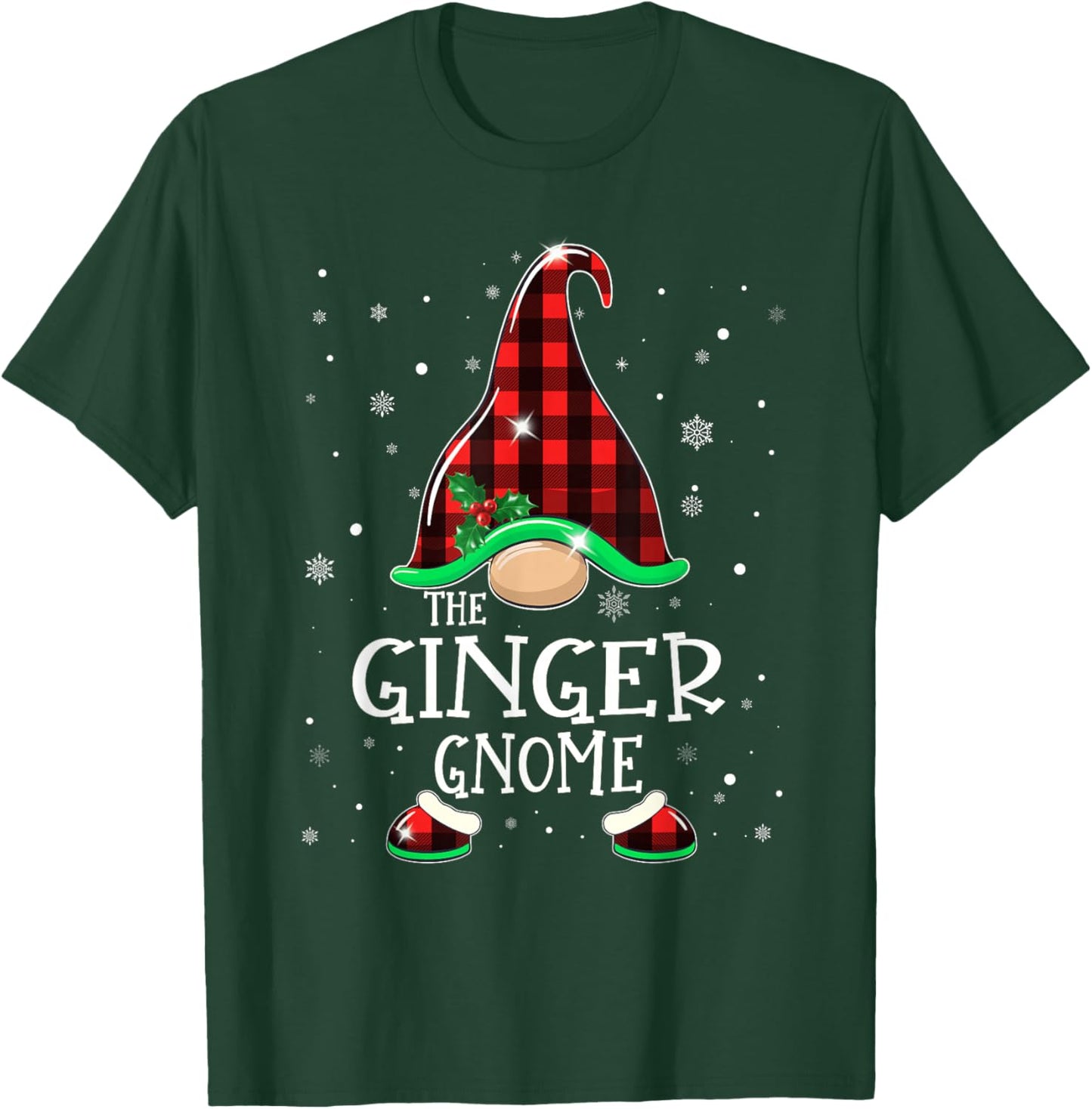 Funny Ginger Gnome Buffalo Plaid Matching Christmas Pajama T-Shirt - T-Shirt | Forest