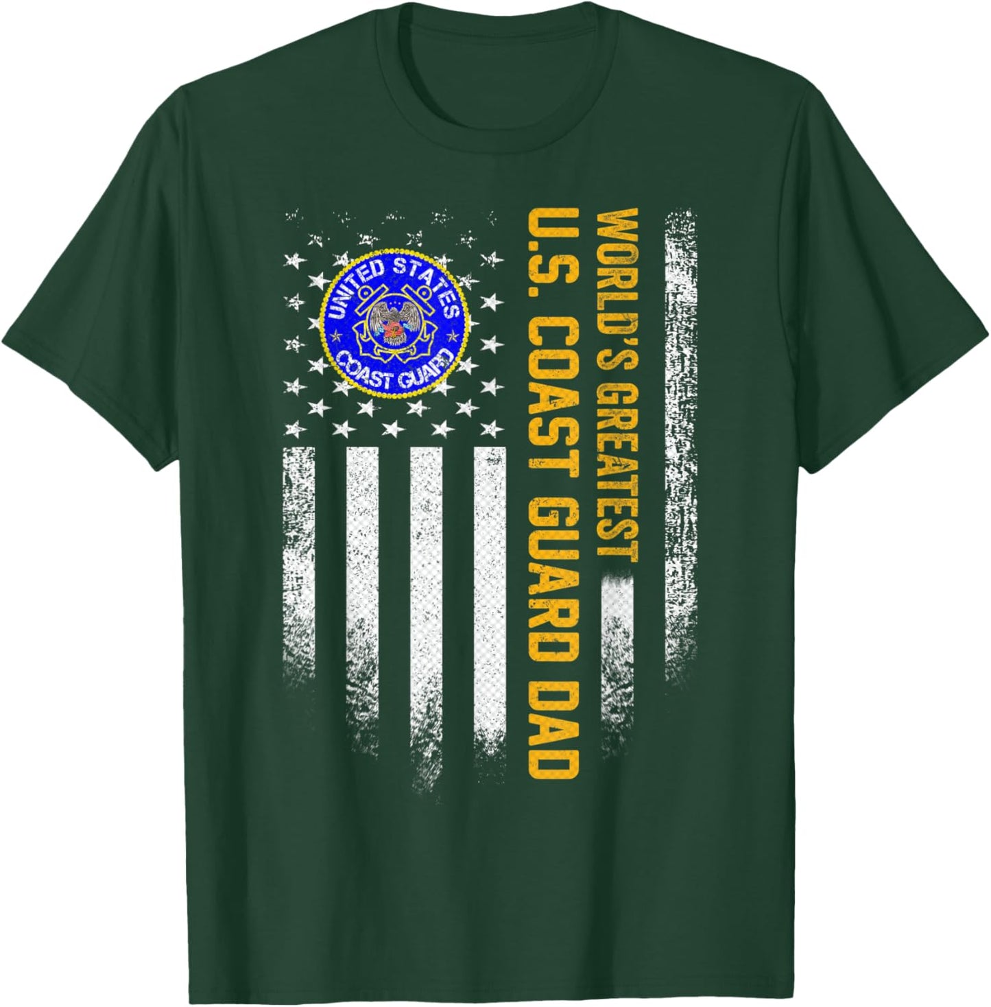Vintage USA Flag World's Greatest US Coast Guard Veteran Dad T-Shirt - T-Shirt | Forest