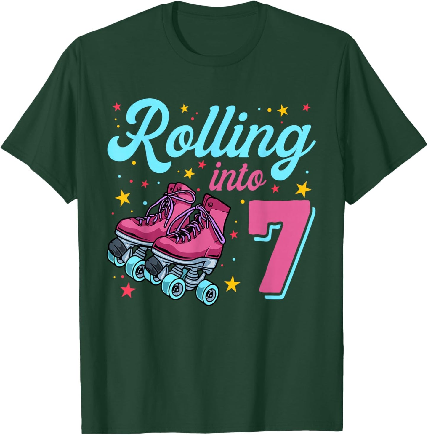 7th Birthday Shirt For Girls, Roller Skates Rolling Into 7 T-Shirt - T-Shirt | Forest
