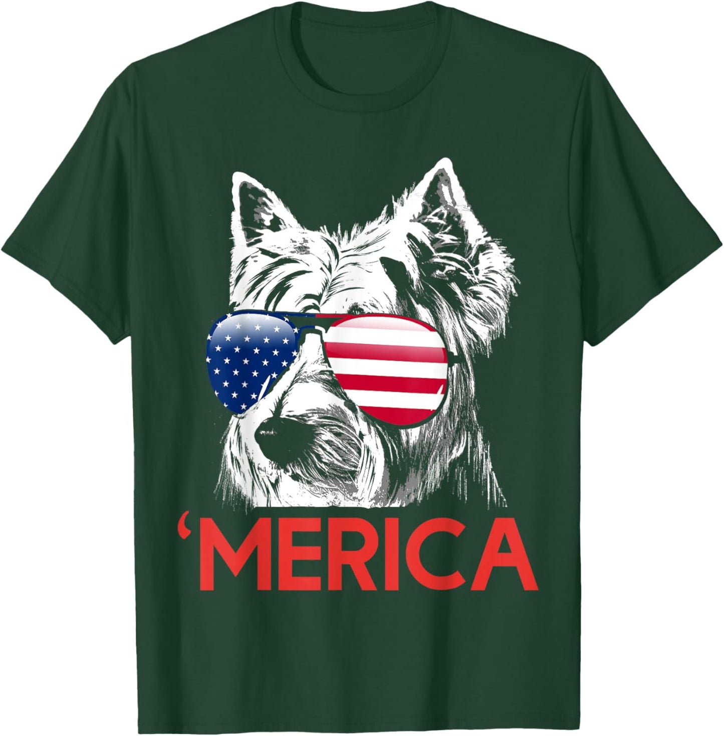 Merica Westie American Flag 4th of July Independence Day T-Shirt - T-Shirt | Forest