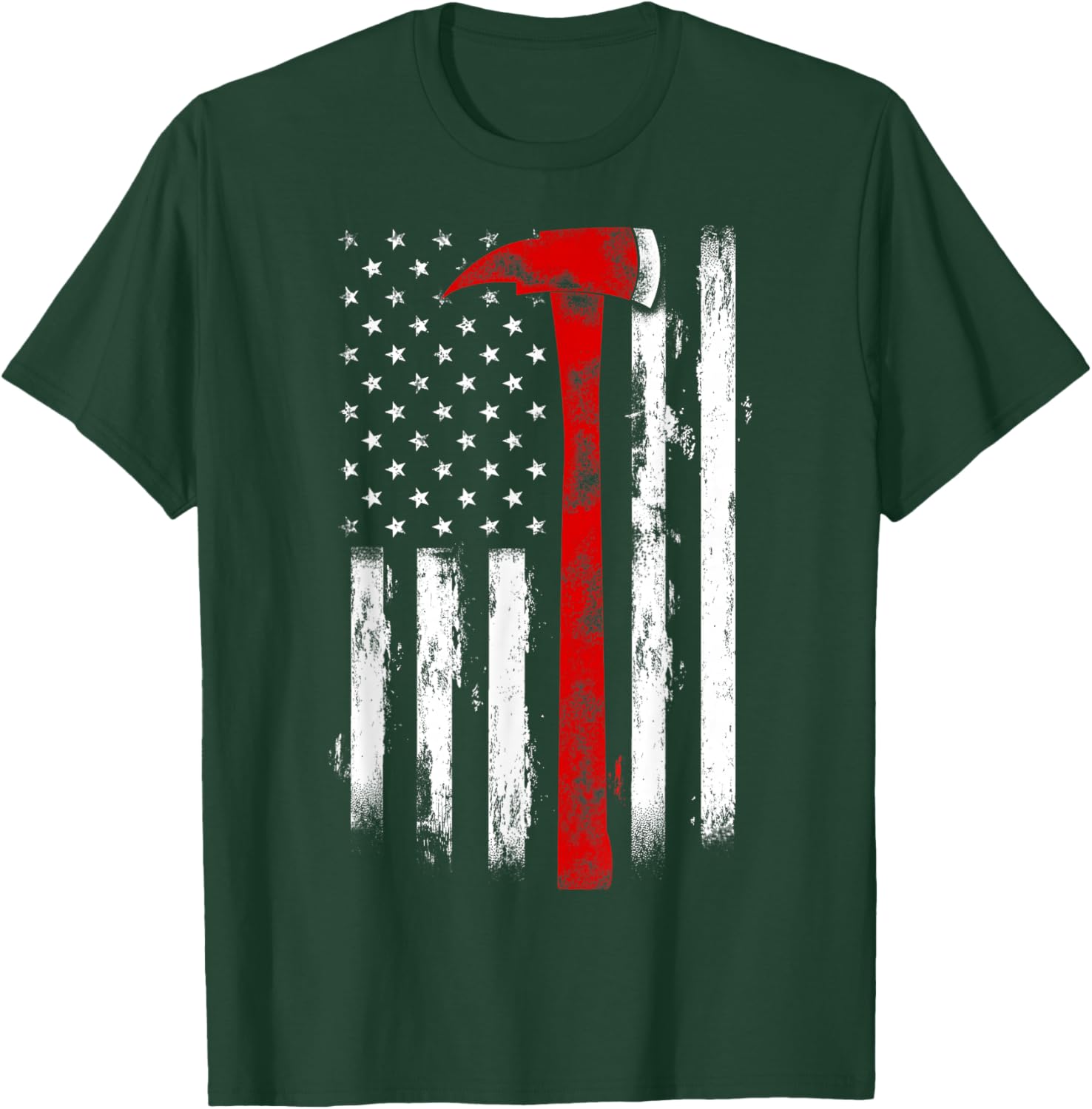 Fireman Ax Fire Department Firefighter American Axe Flag T-Shirt - T-Shirt | Forest