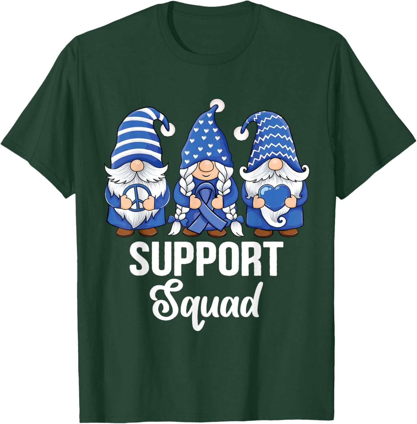 Colon Cancer Support gnomes with ribbon Colorectal Awareness T-Shirt - T-Shirt | Forest