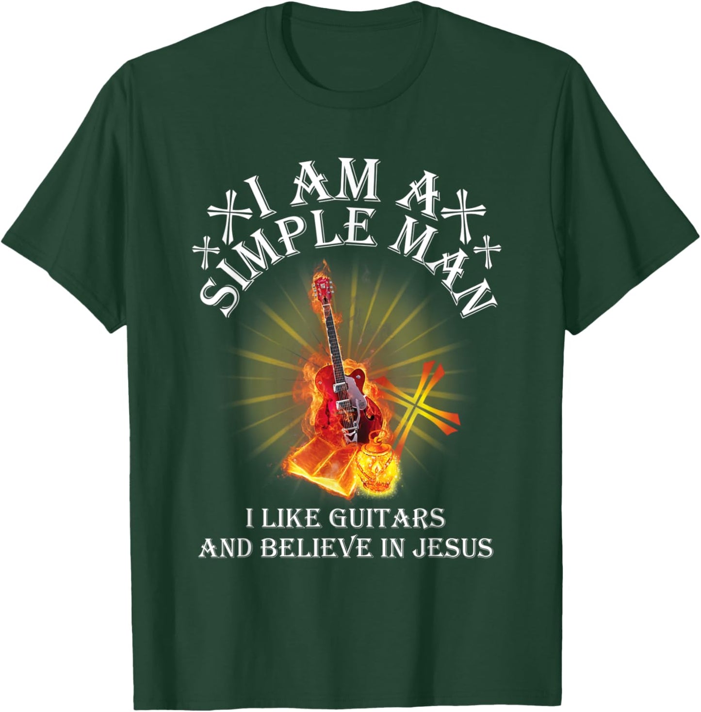 I Am A Simple Man I Like Guitars And Believe In Jesus Png T-Shirt - T-Shirt | Forest
