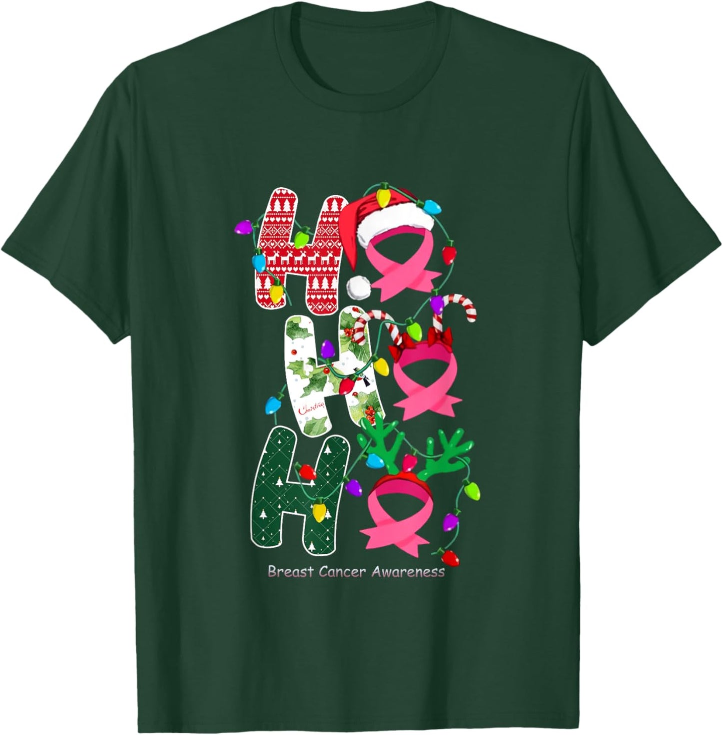 Ho Ho Ho Breast Cancer Awareness for Christmas T-Shirt - T-Shirt | Forest