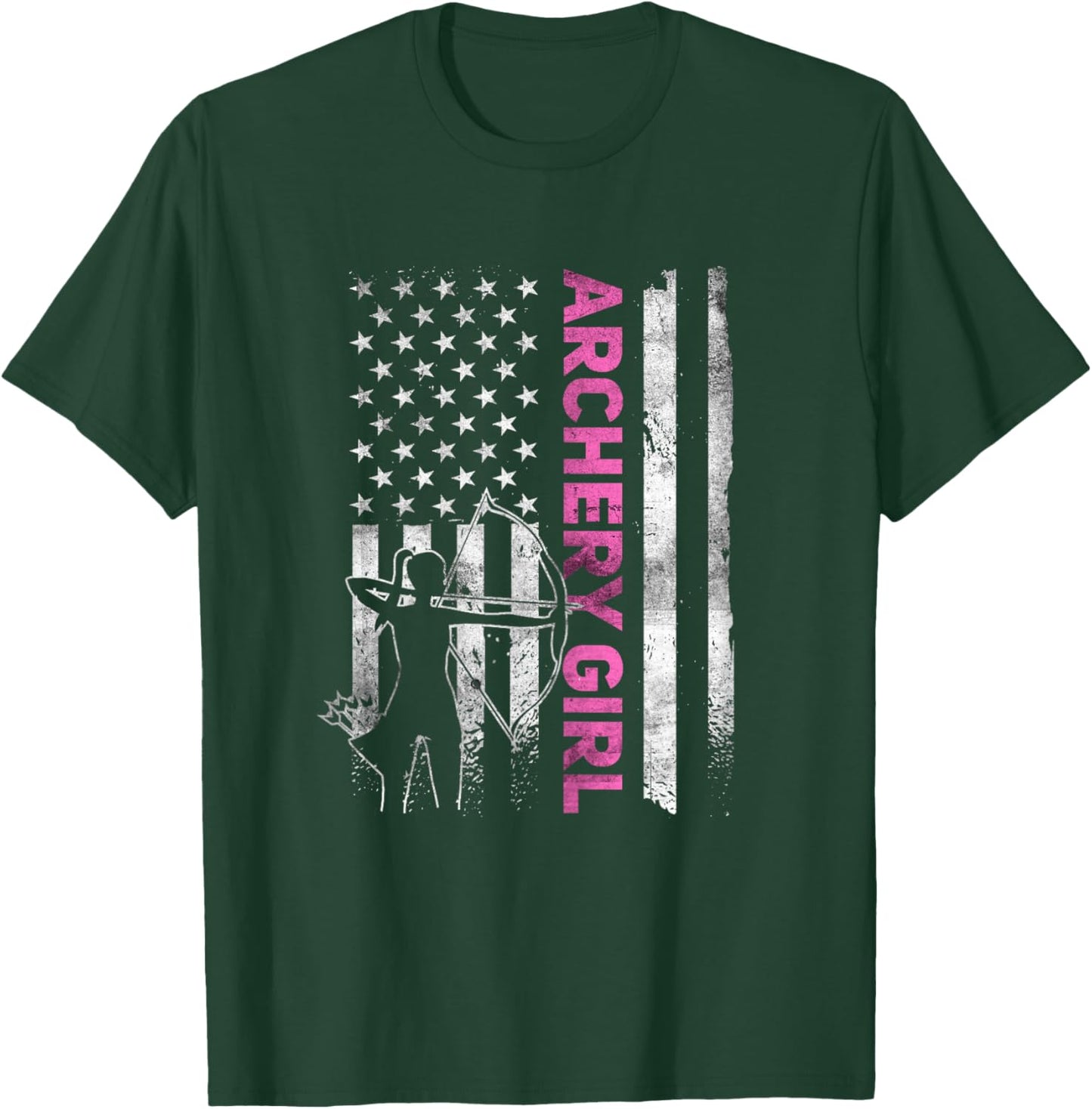 Retro American Archery Girl Apparel US Flag Female Archer T-Shirt - T-Shirt | Forest