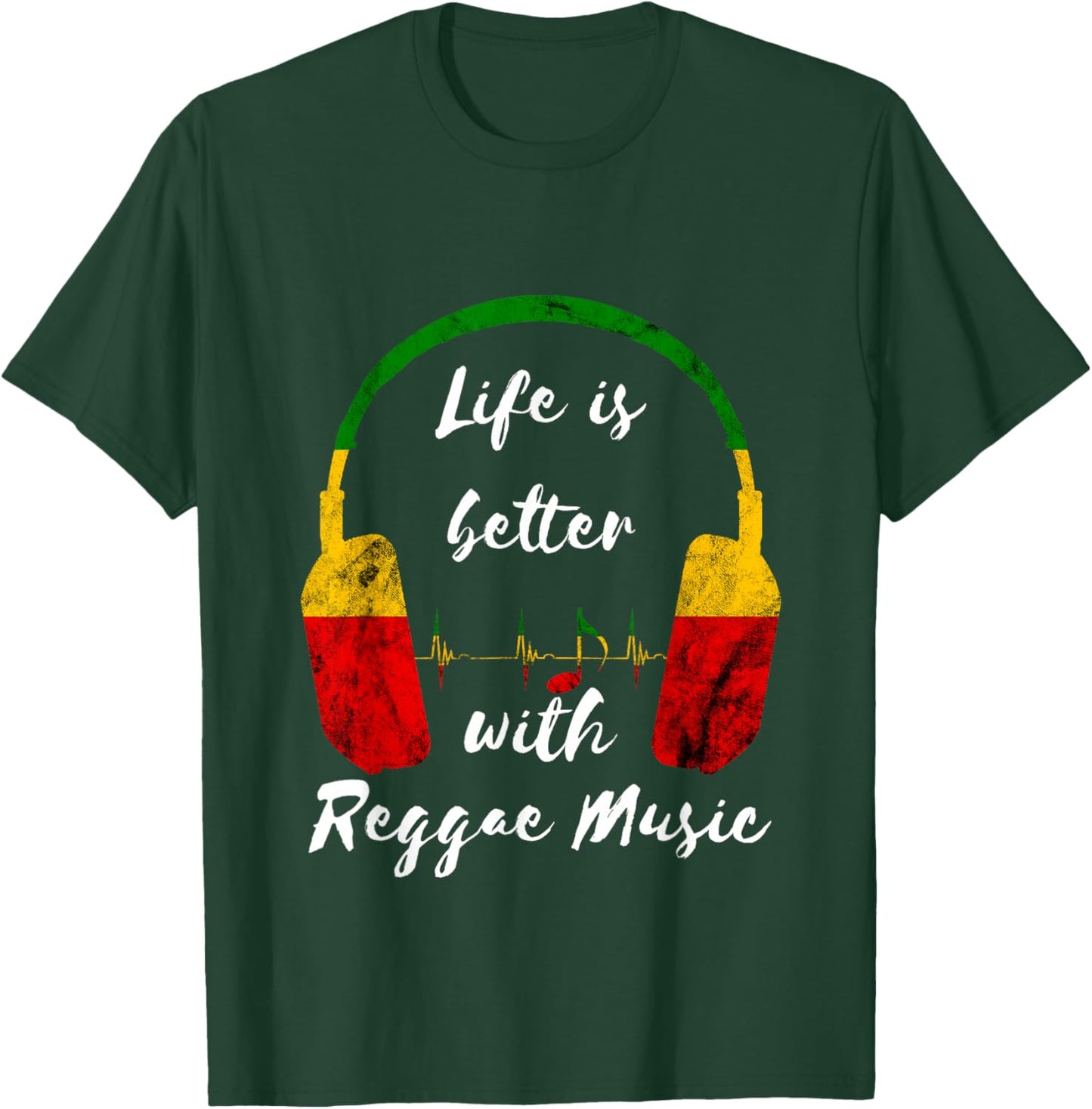 Reggae Music Headphones Rastafari Reggae Jamaica Reggaeton T-Shirt - T-Shirt | Forest