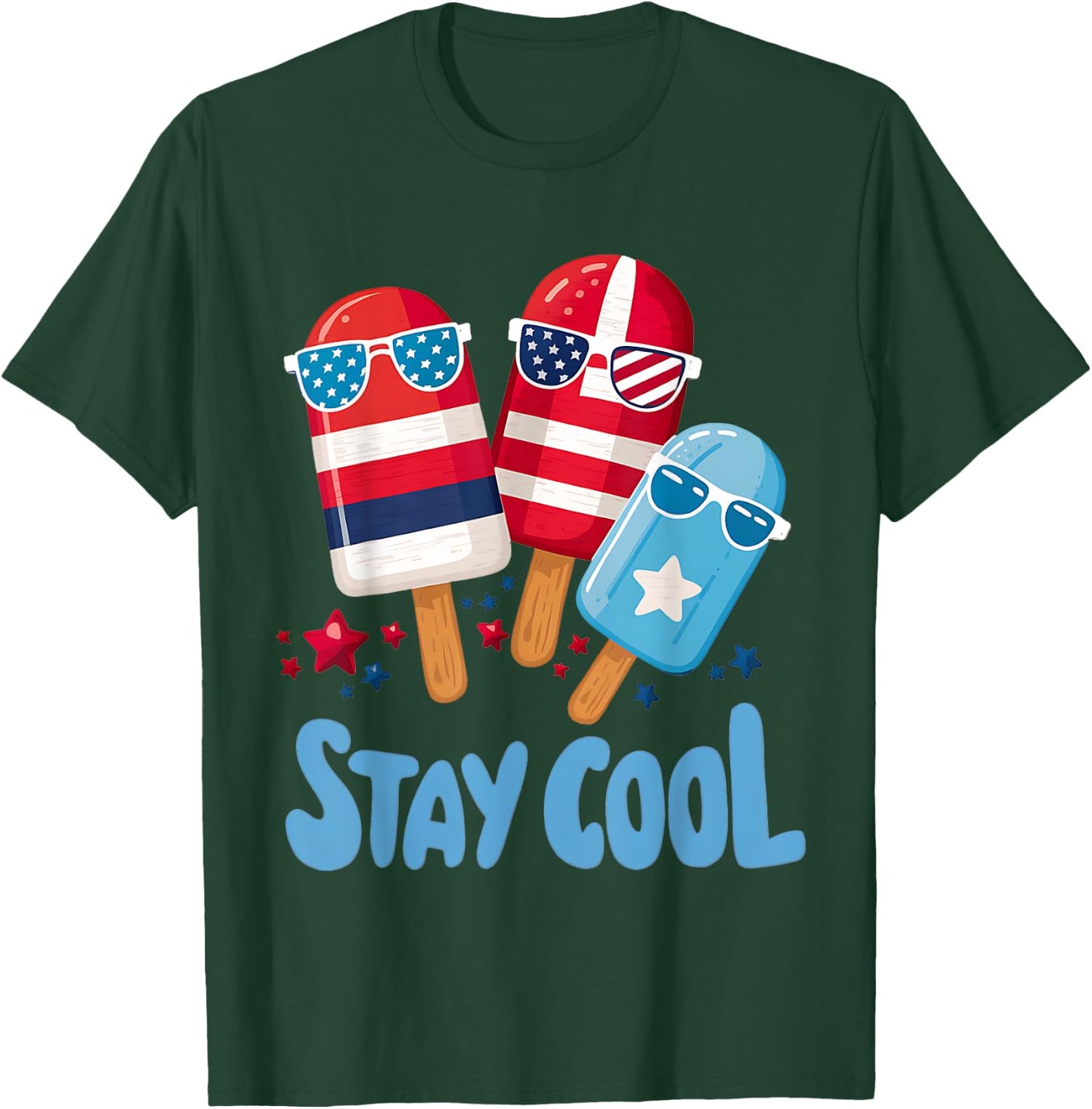 Stay Cool 4th July Popsicle Boys Men USA Flag American T-Shirt - T-Shirt | Forest