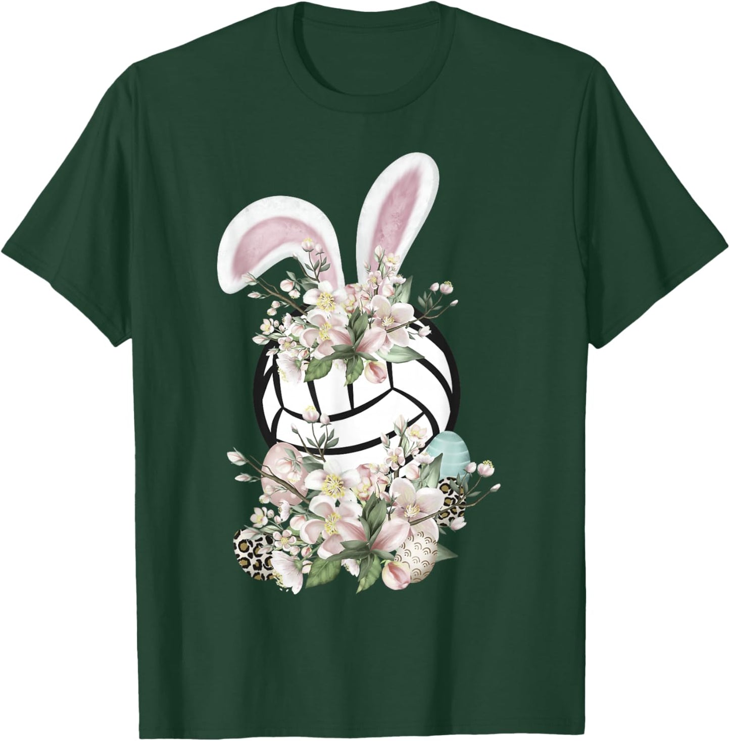 Funny Easter Volleyball Bunny Ears Spring Flowers Easter Egg T-Shirt - T-Shirt | Forest