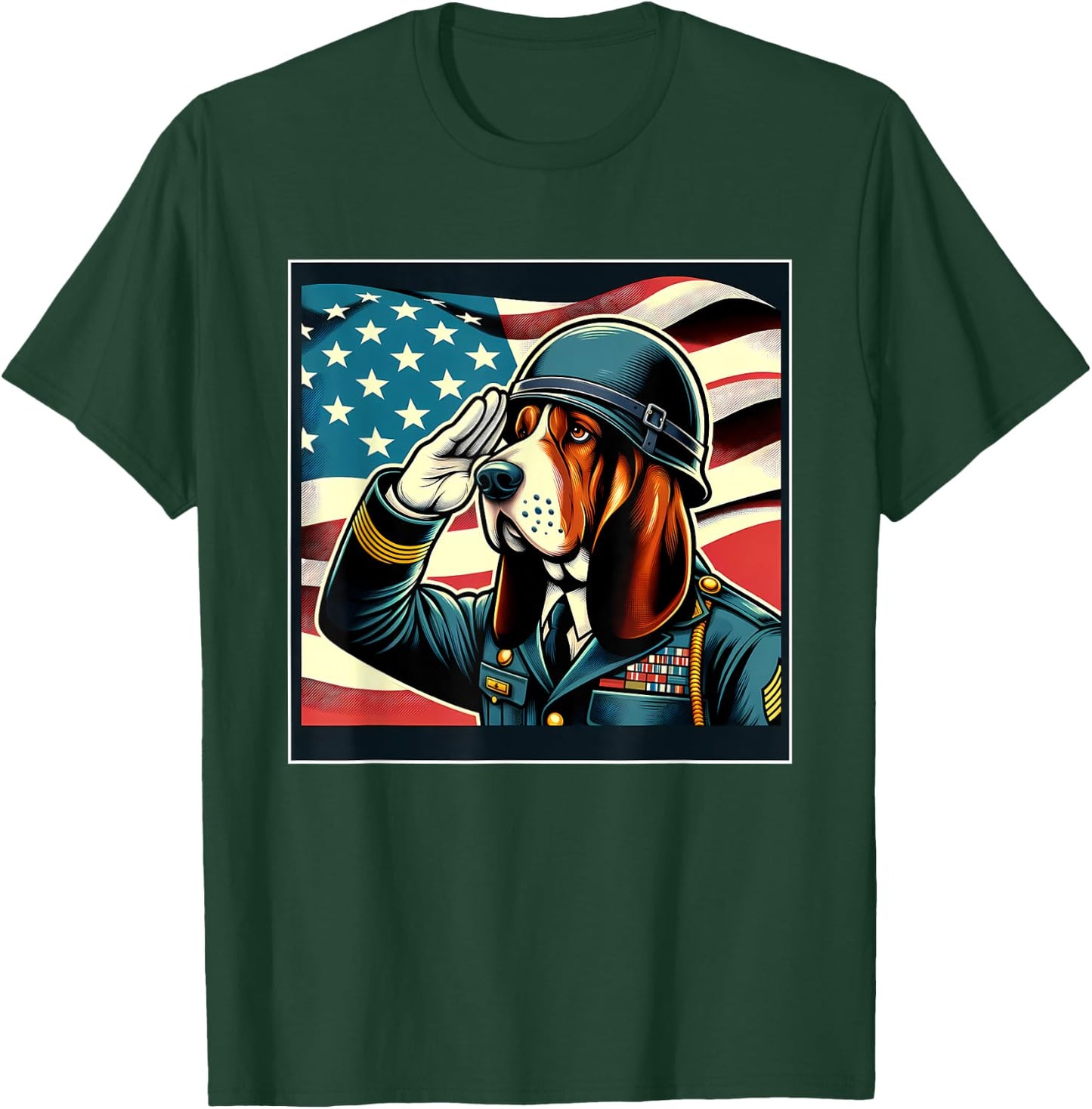 4th Of July US Flag Salute Basset Hound dog T-Shirt - T-Shirt | Forest