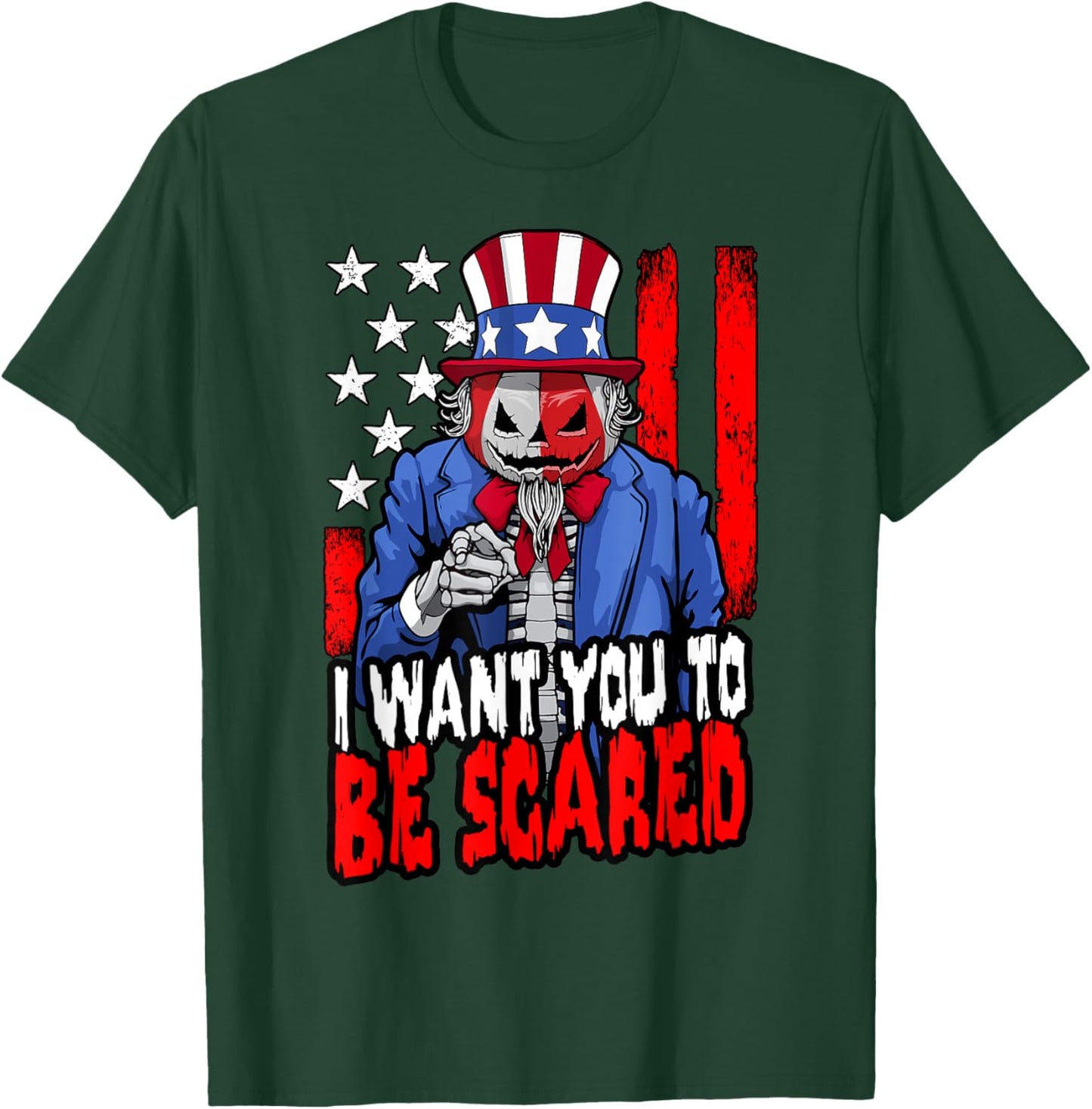 Patriotic Halloween Zombie Uncle Sam Pumpkin Scared USA Flag T-Shirt - T-Shirt | Forest