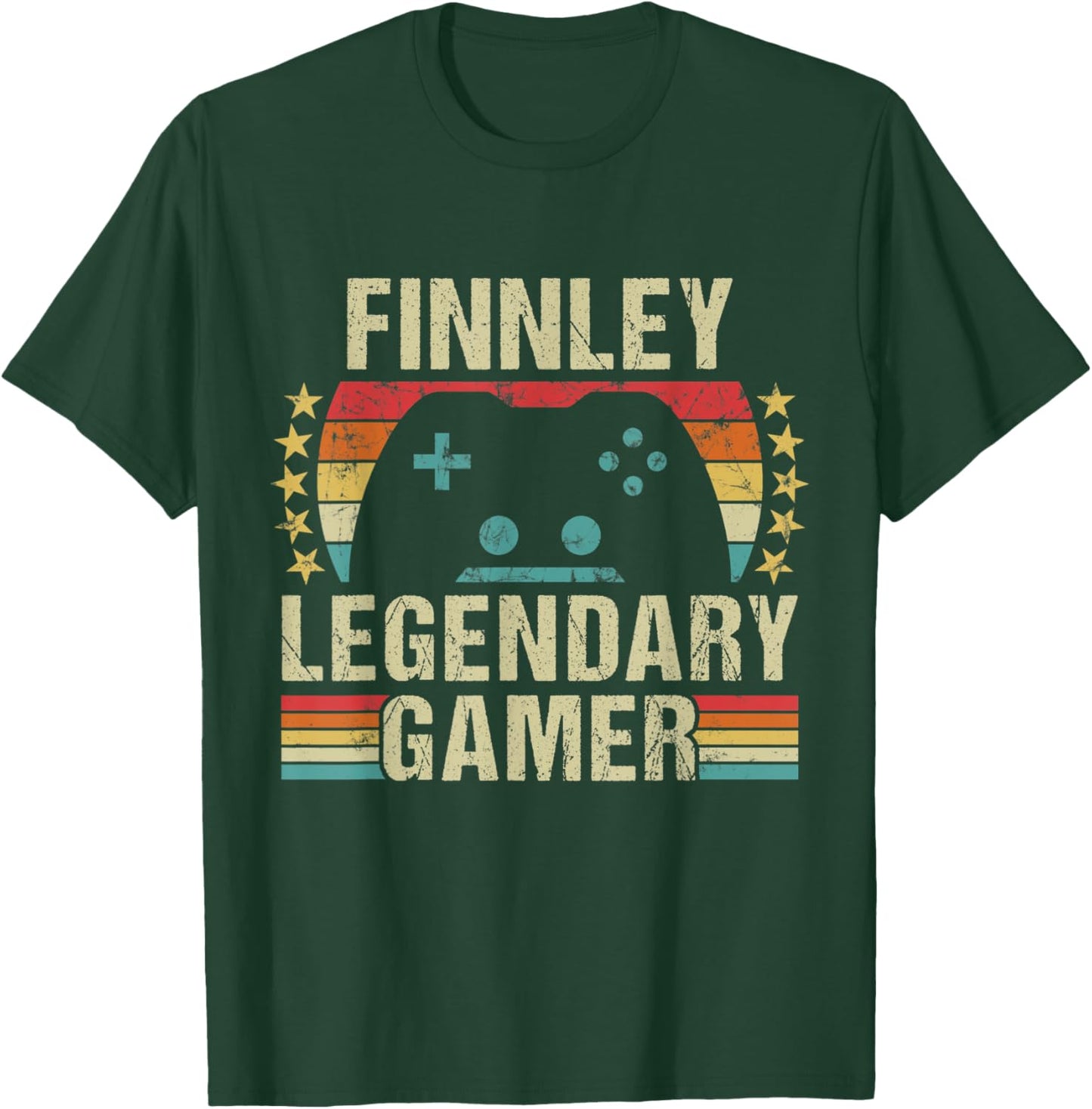 Finnley Gamer Retro Gaming Vintage Game Personalized 70s T-Shirt - T-Shirt | Forest