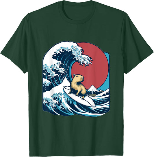 Wave Capybara Surfing Rodent T-Shirt - T-Shirt | Forest