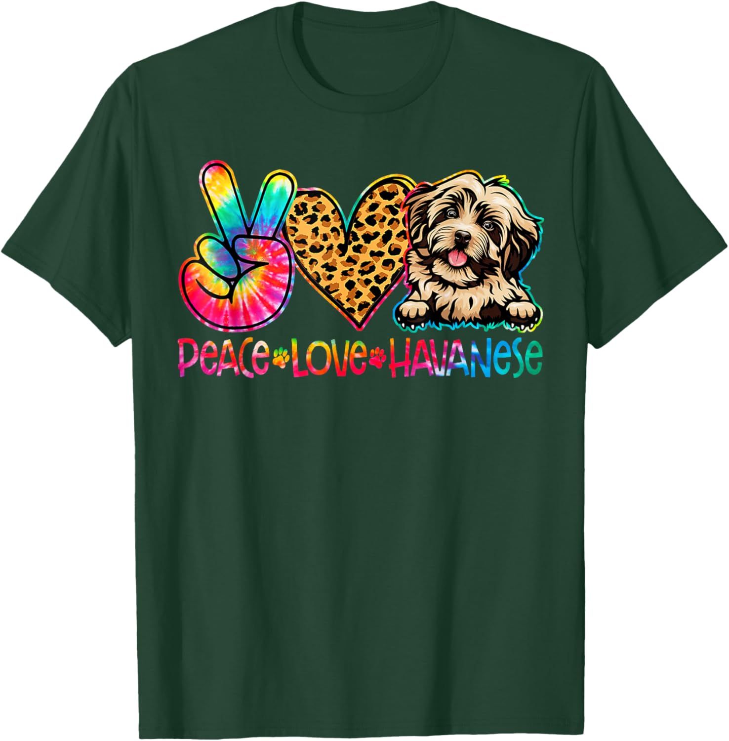 Peace Love Havanese Tie Dye Dog Lover T-Shirt - T-Shirt | Forest