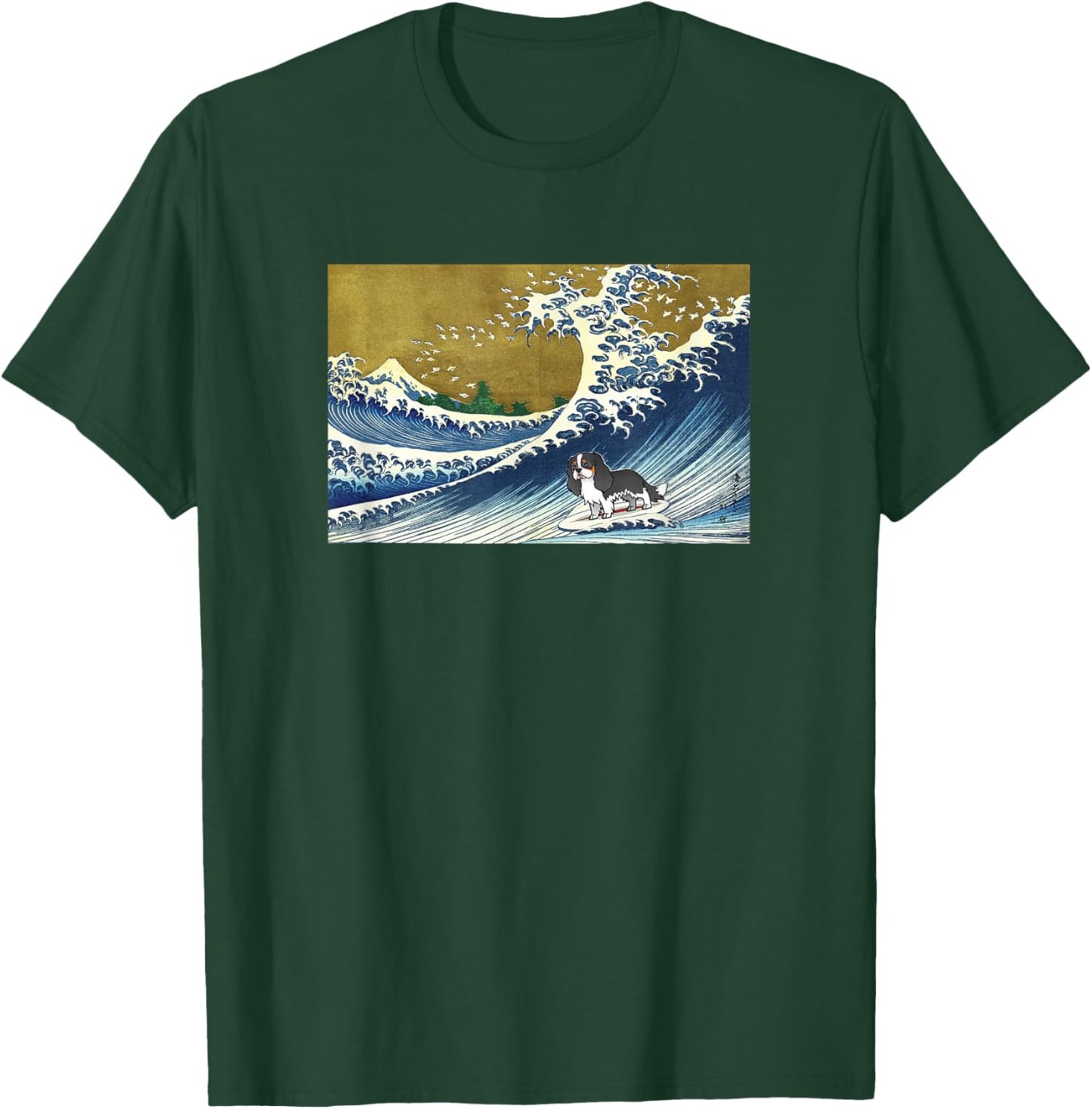 Funny Surfing A Great Great Wave Tricolor Cavalier Dog Lover T-Shirt - T-Shirt | Forest