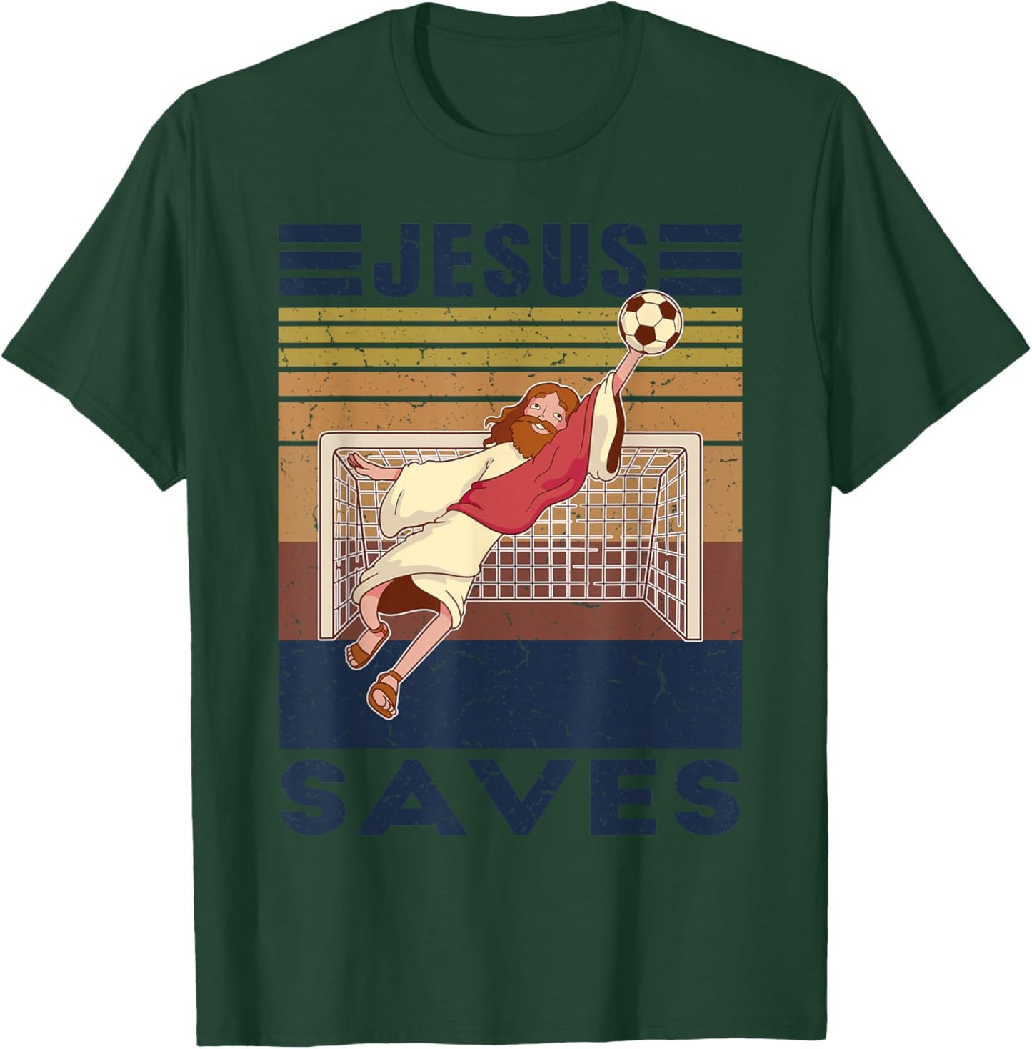 Retro Goalkeeper Jesus Saves Soccer Goal T-Shirt - T-Shirt | Forest