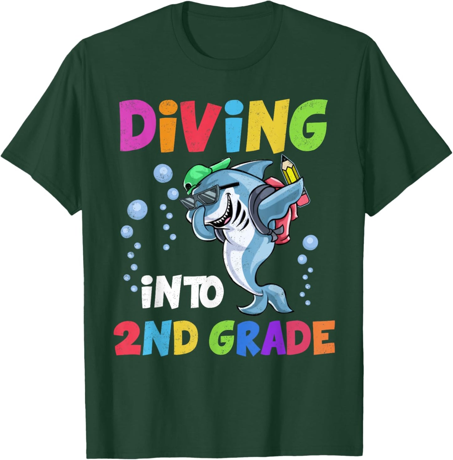 Shark Diving Into 2nd Grade Student Back To School Teacher Women Girls Kids T-Shirt - T-Shirt | Forest