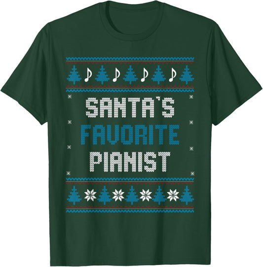 Santas Favorite Pianist Christmas piano Funny Gift Pajama T-Shirt - T-Shirt | Forest