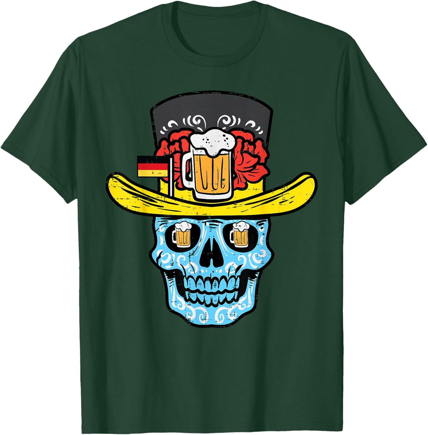 Oktoberfest Sugar Skull Sombrero German Mexican Men Women T-Shirt - T-Shirt | Forest