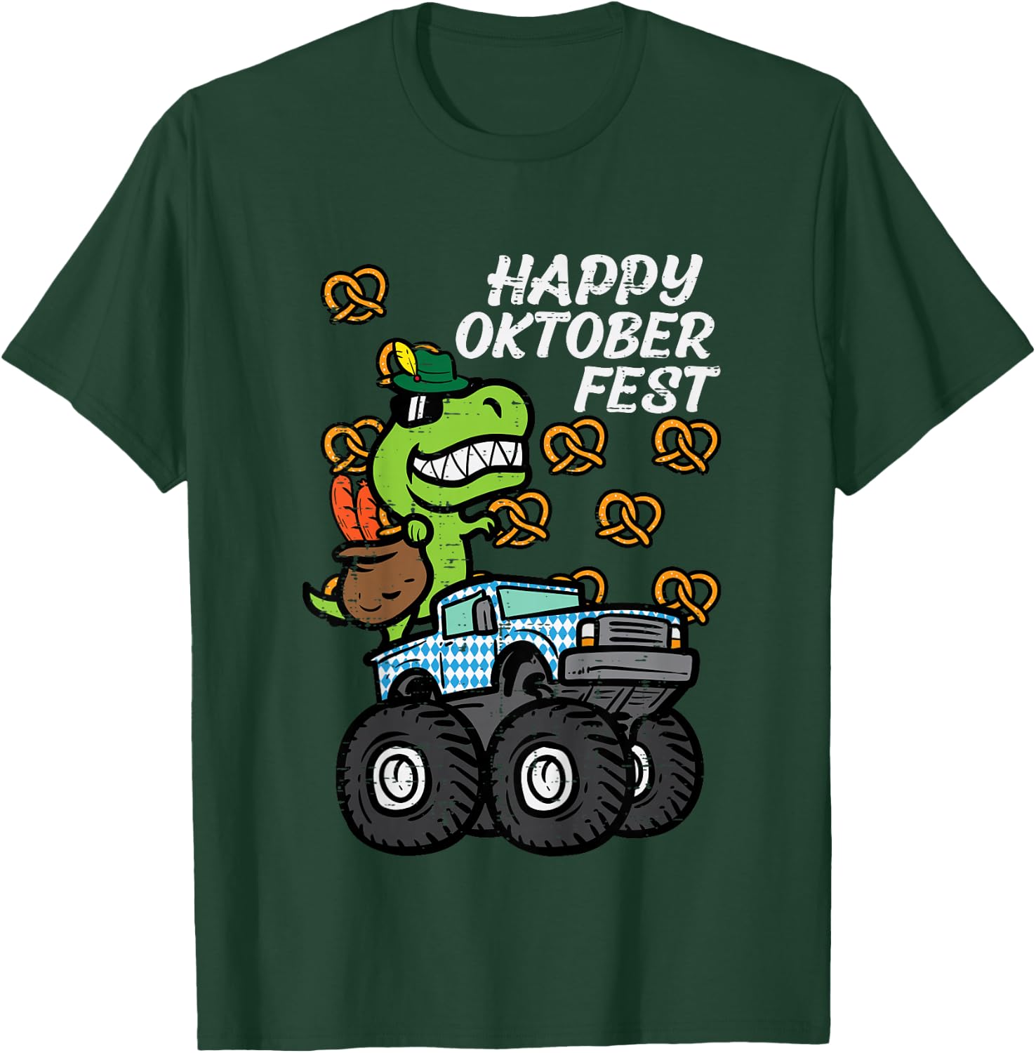 Kids Happy Oktoberfest Dino Monster Truck German Toddler Boys Kid T-Shirt - T-Shirt | Forest