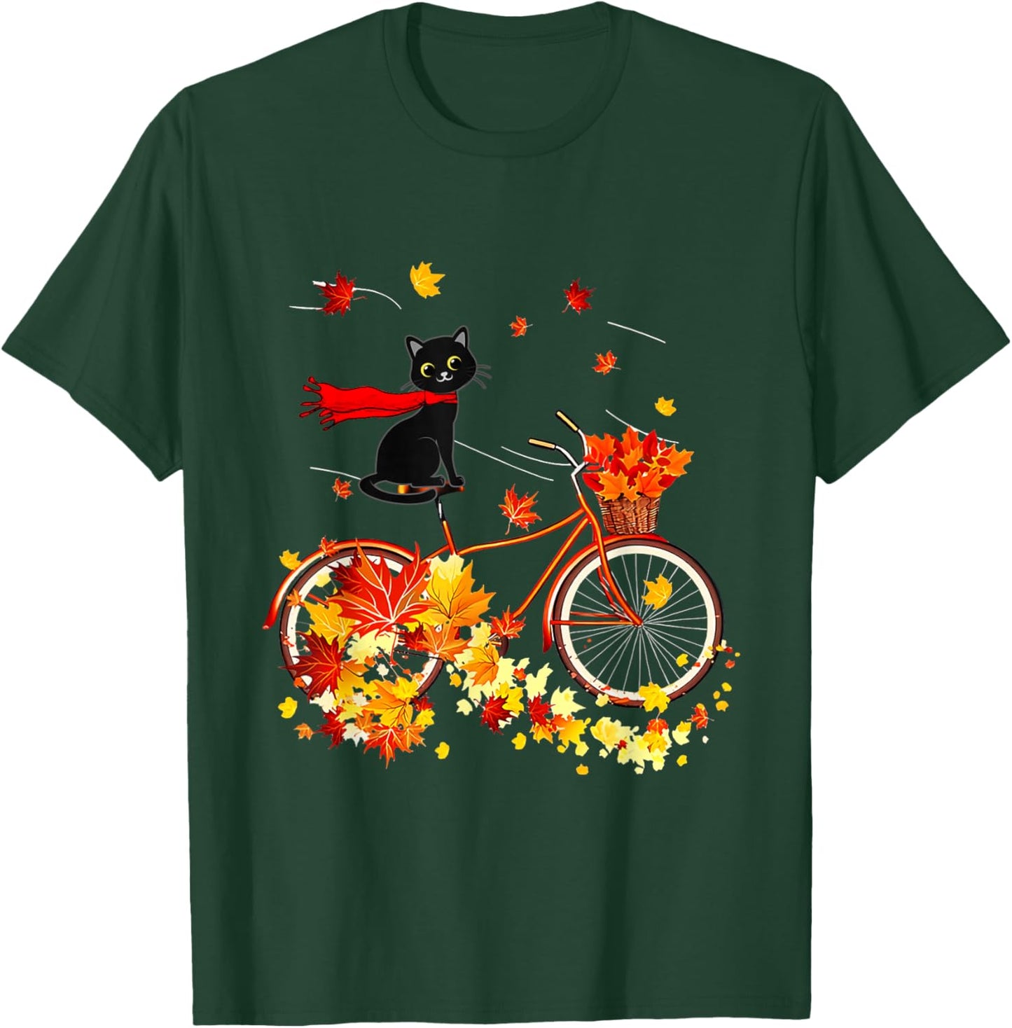 Black Cat Autumn Funny Fall Cycling Lover T-Shirt - T-Shirt | Forest