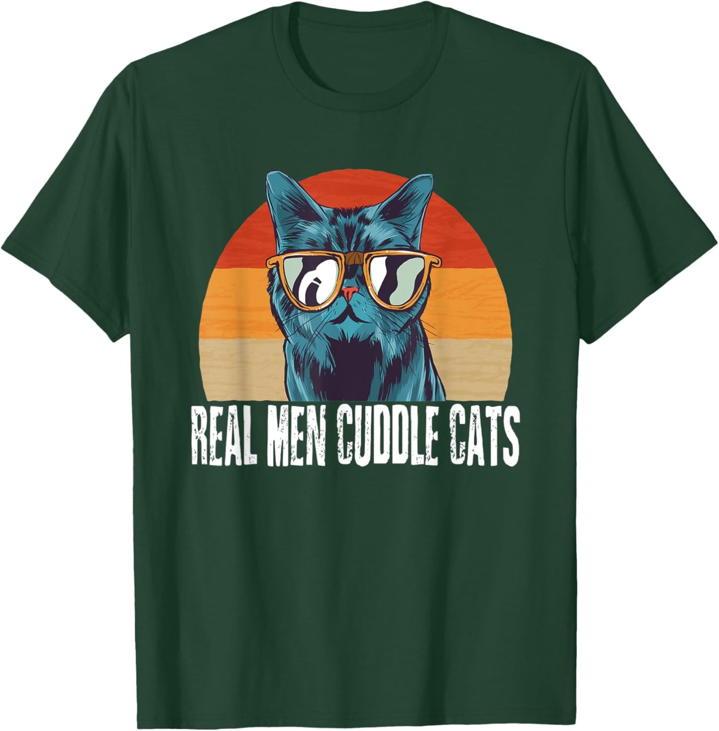 Real Men Cuddle Cats Cat Daddy Dad Vintage Retro T-Shirt - T-Shirt | Forest