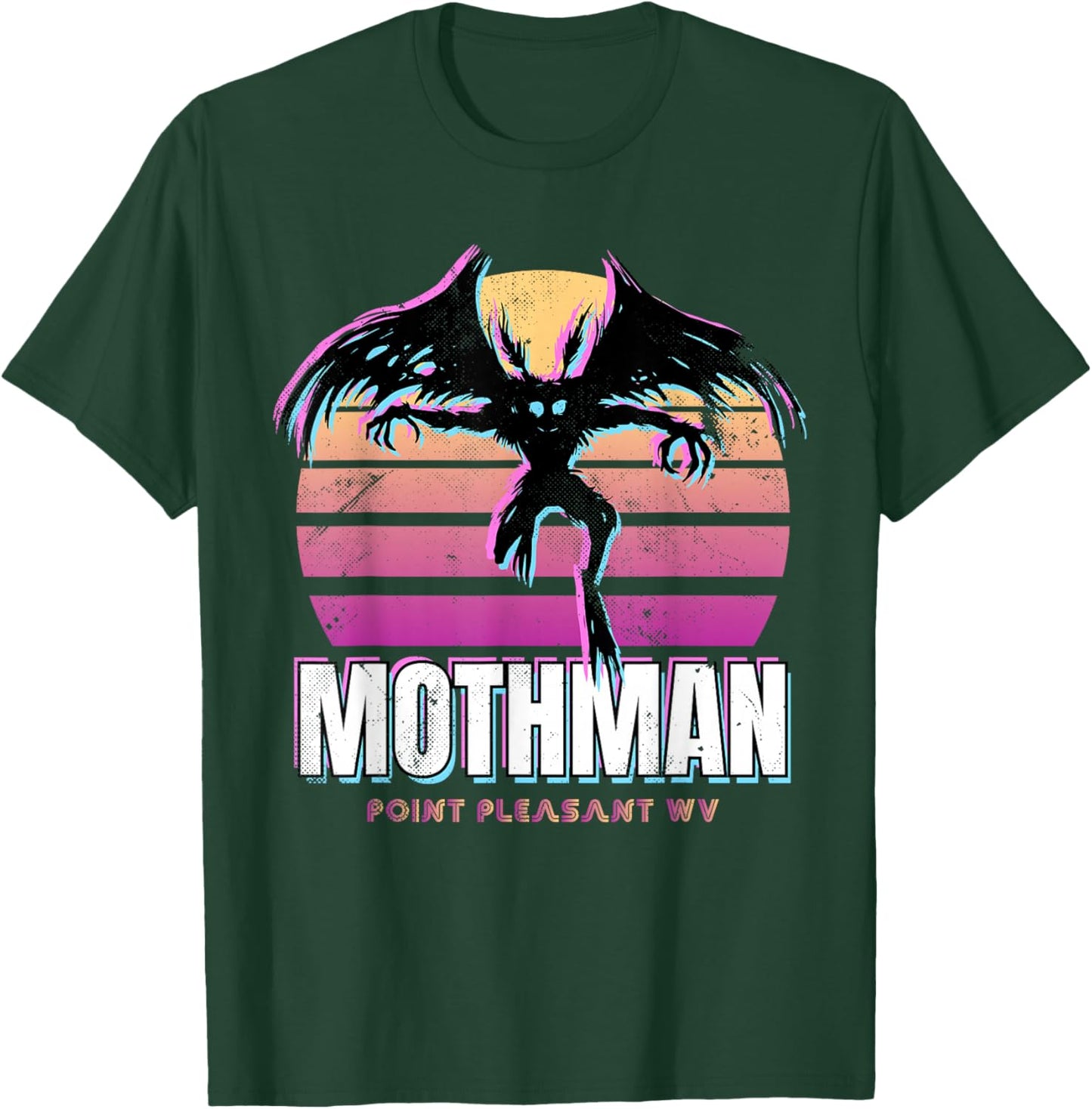 Retro Mothman 80s Cryptid Sunset T-Shirt - T-Shirt | Forest
