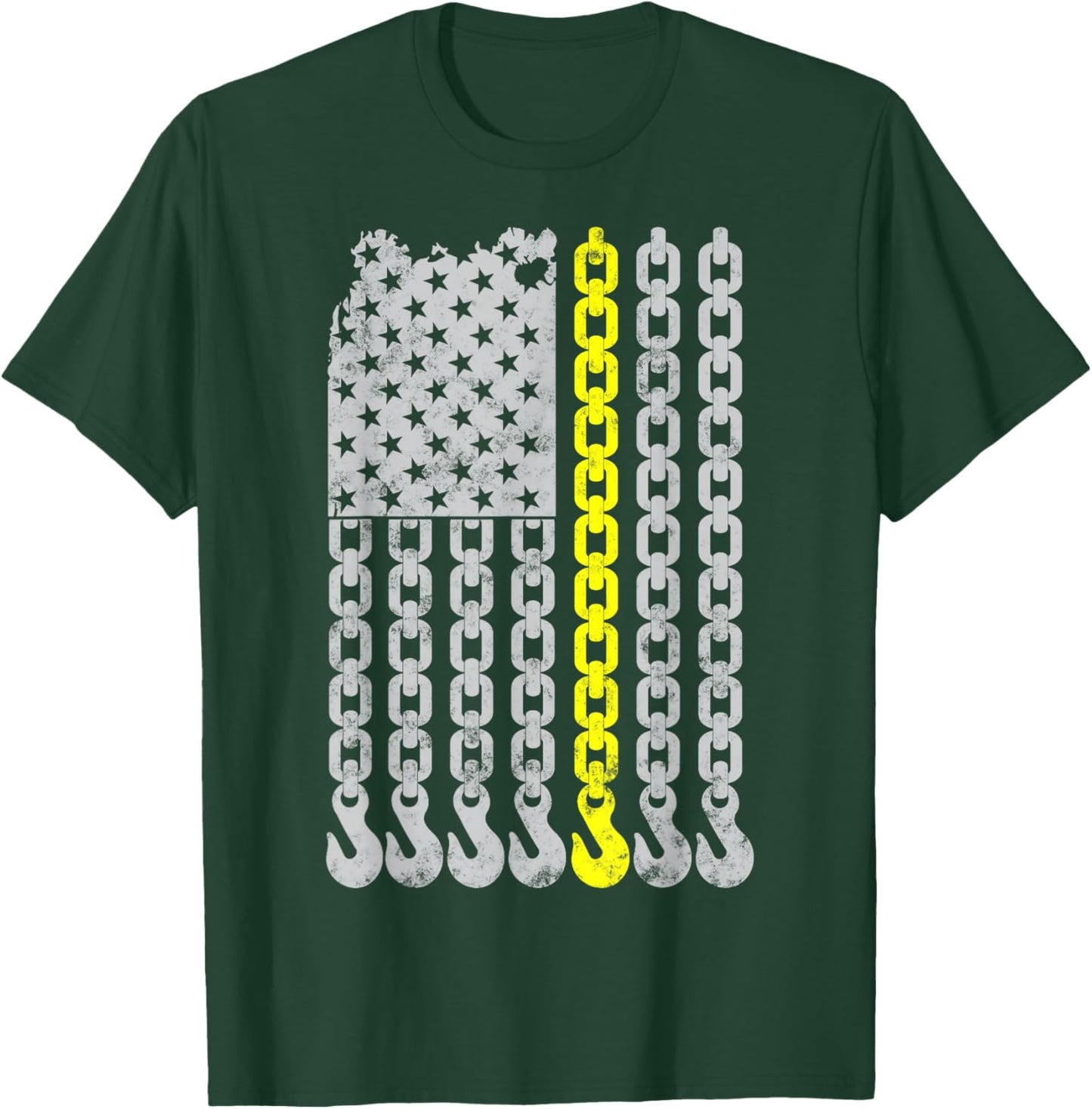 Thin yellow line Chain Hook American flag Tow Truck Driver T-Shirt - T-Shirt | Forest