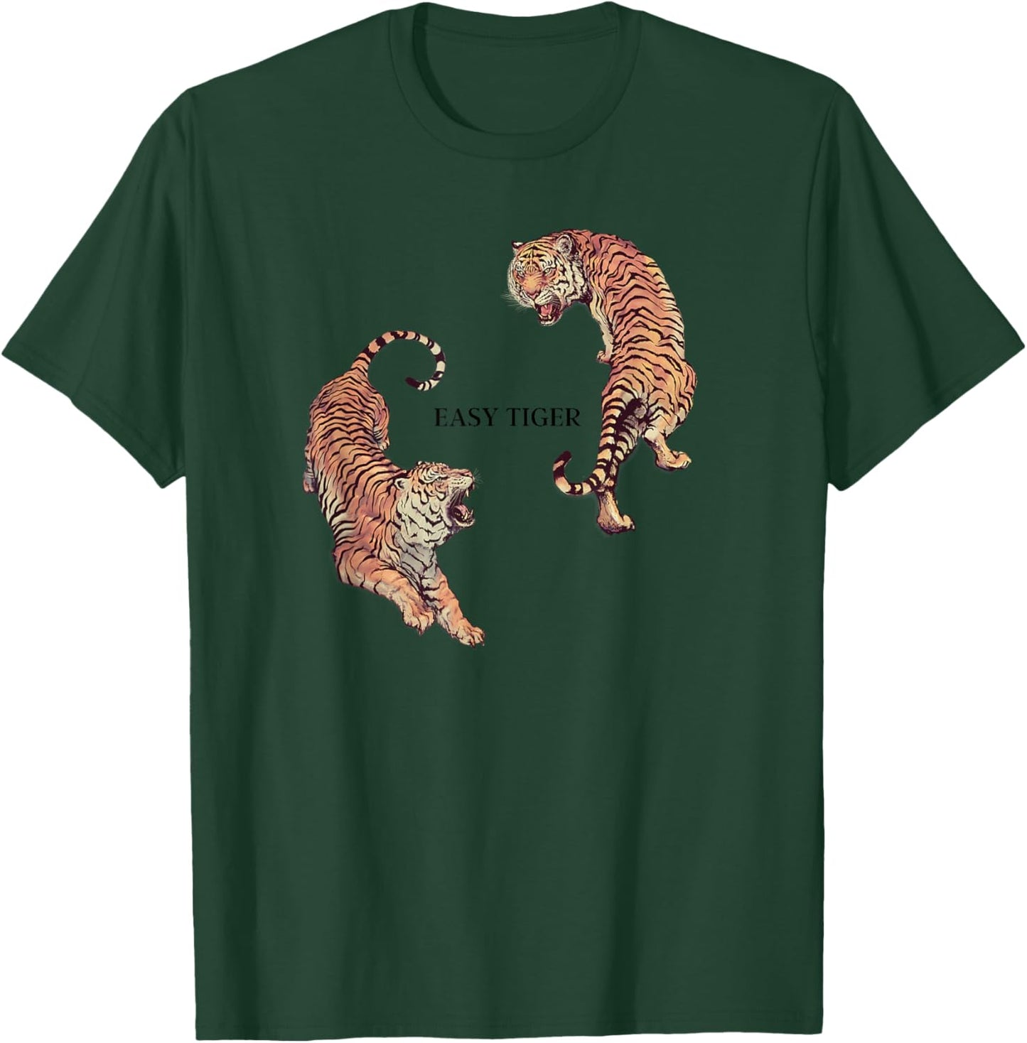 Vintage Easy Tiger Graphic, Chinese Tiger Aesthetic T-Shirt - T-Shirt | Forest