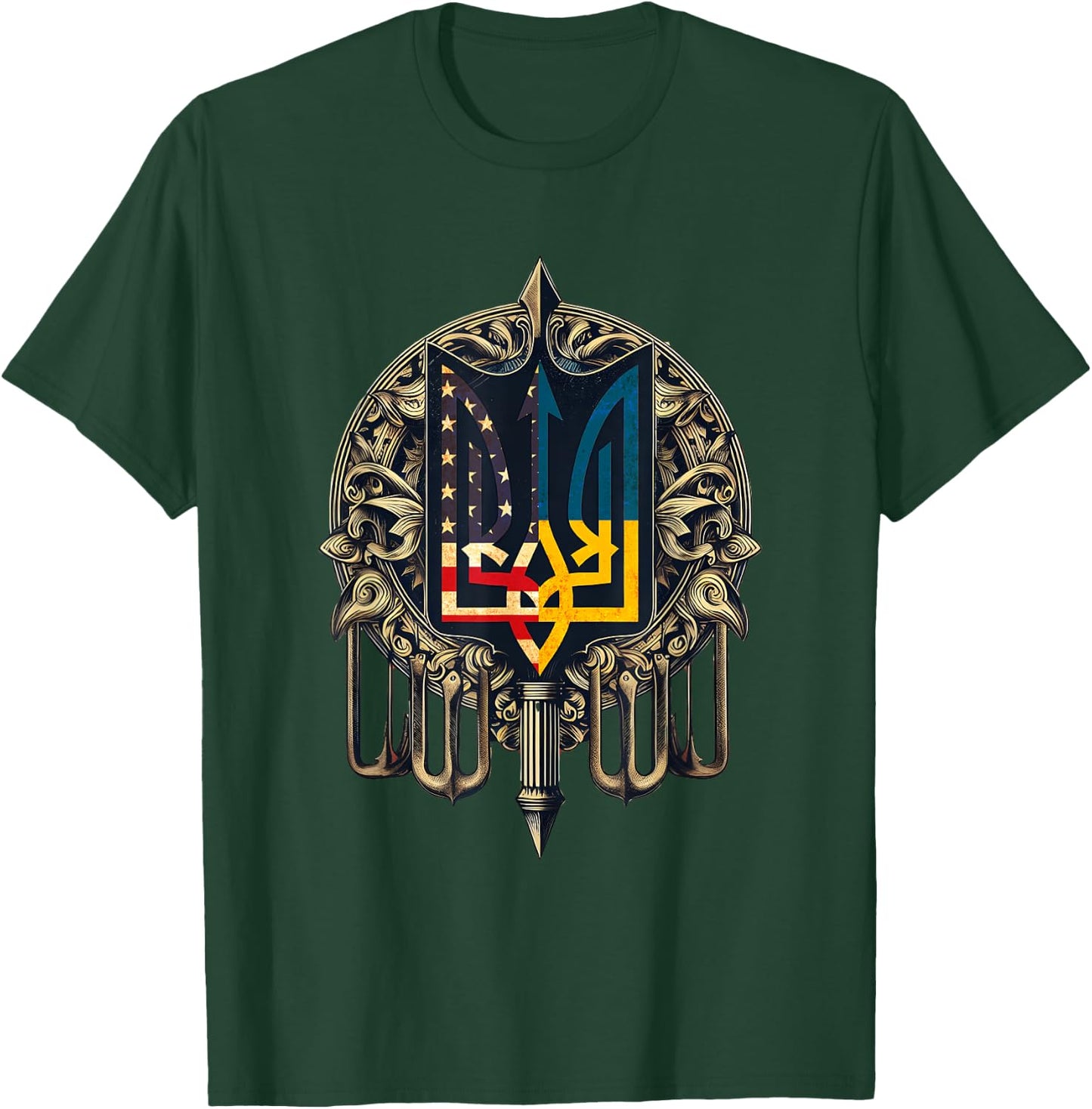 Vintage Ukraine American Flag Ukrainian Trident Men T-Shirt - T-Shirt | Forest