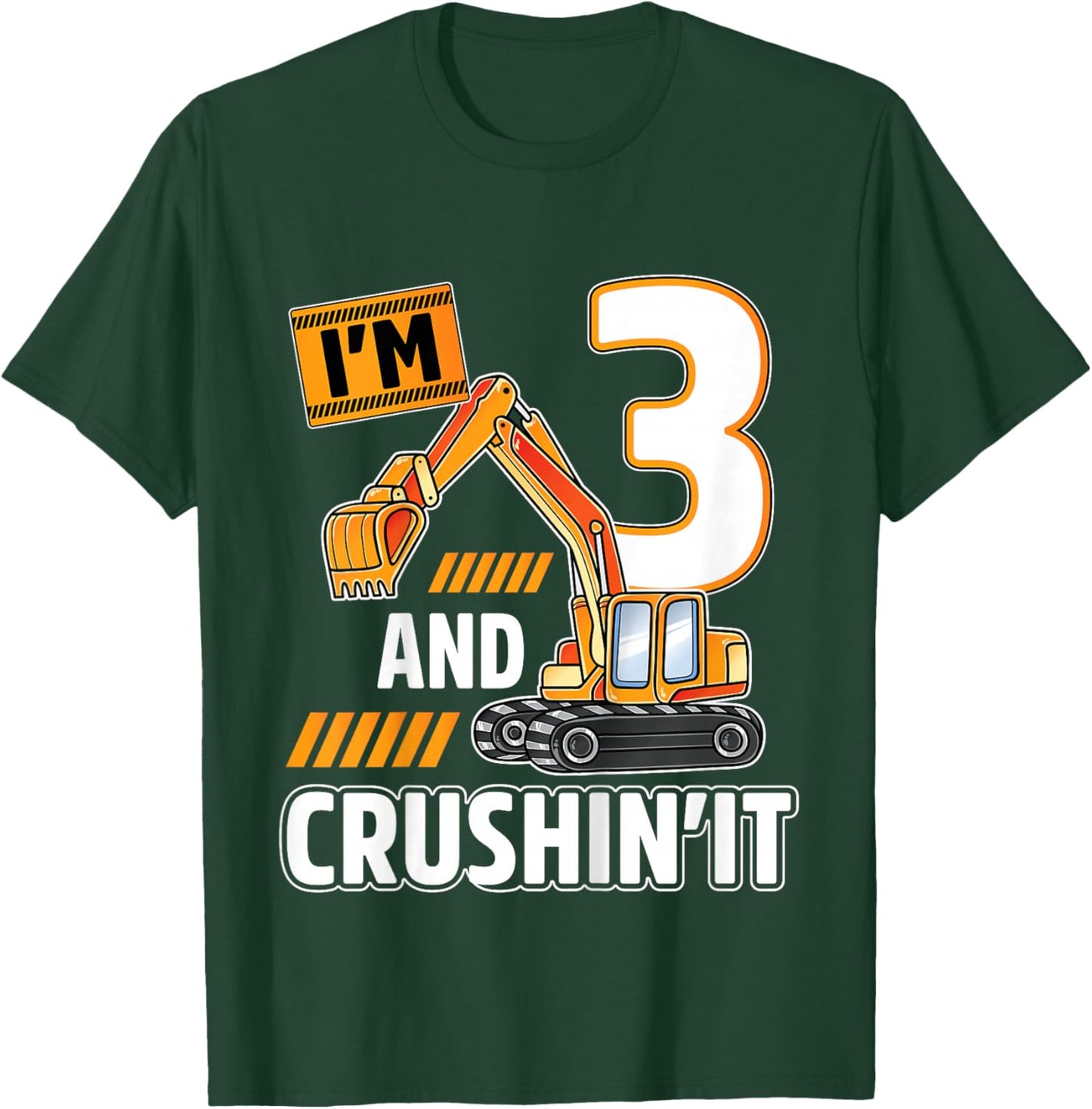 3 year old vehicles construction excavator Birthday 3rd T-Shirt - T-Shirt | Forest