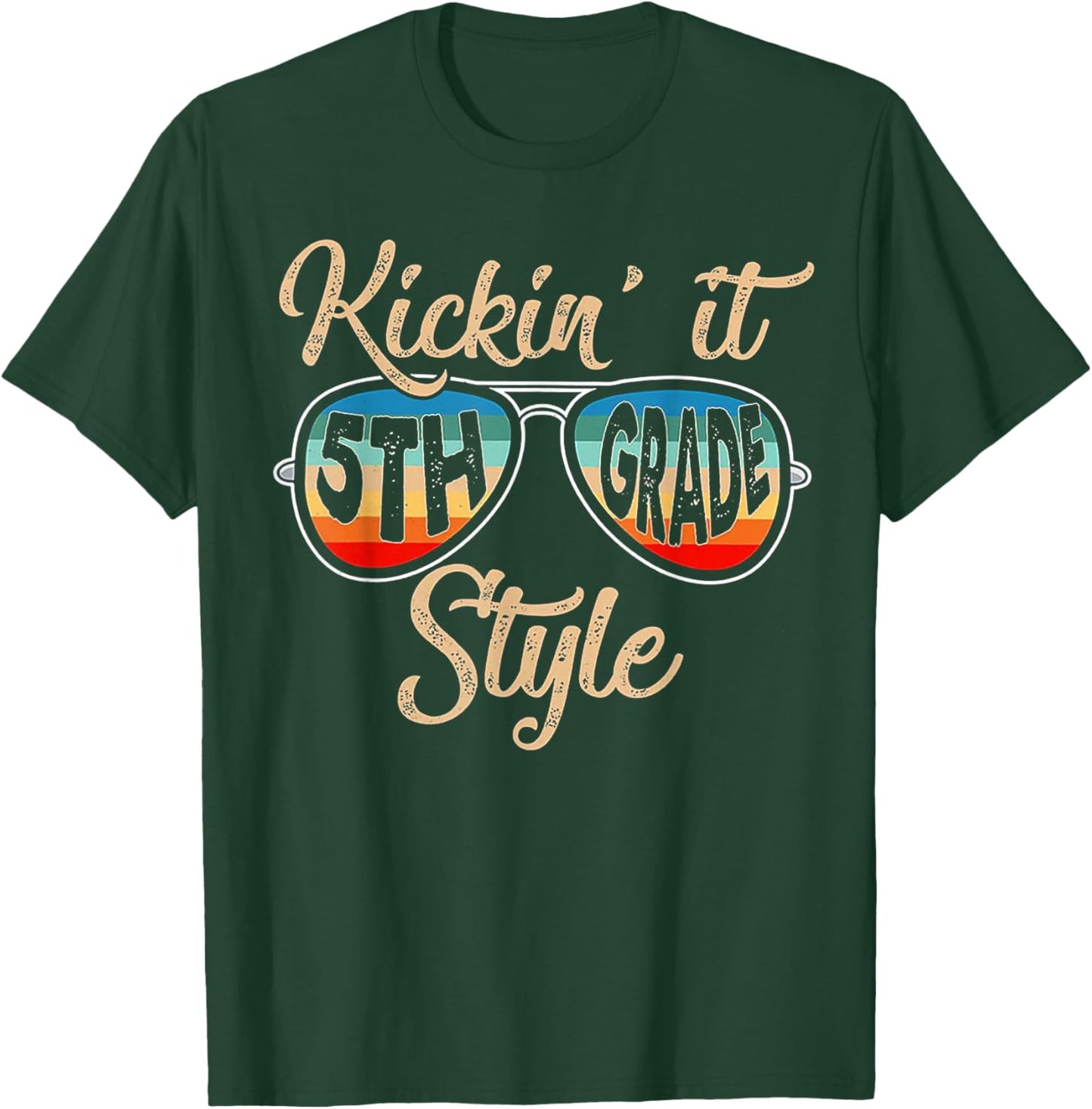 Retro Vintage Kickin' It 5th Grade Sunglasses T-Shirt - T-Shirt | Forest