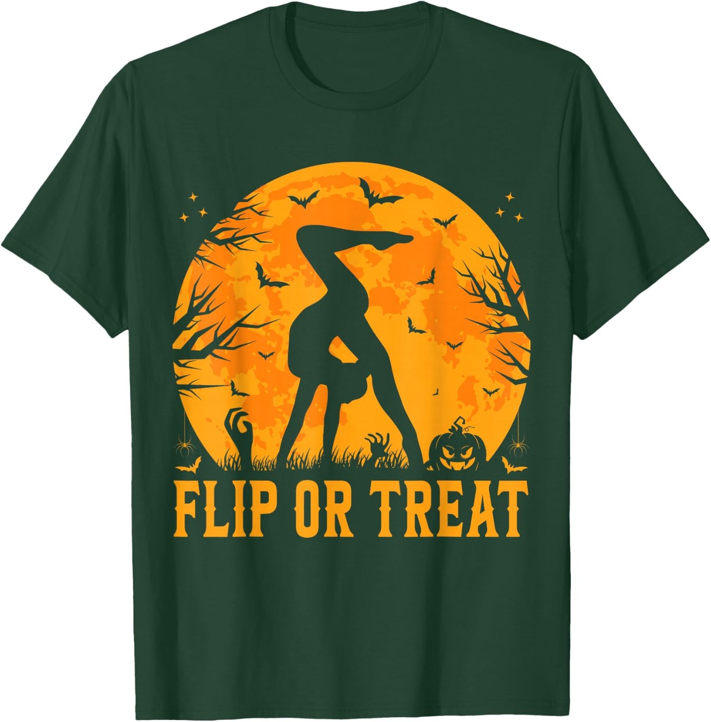 Gymnastics Halloween Flip or Treat Halloween Gymnastics T-Shirt - T-Shirt | Forest