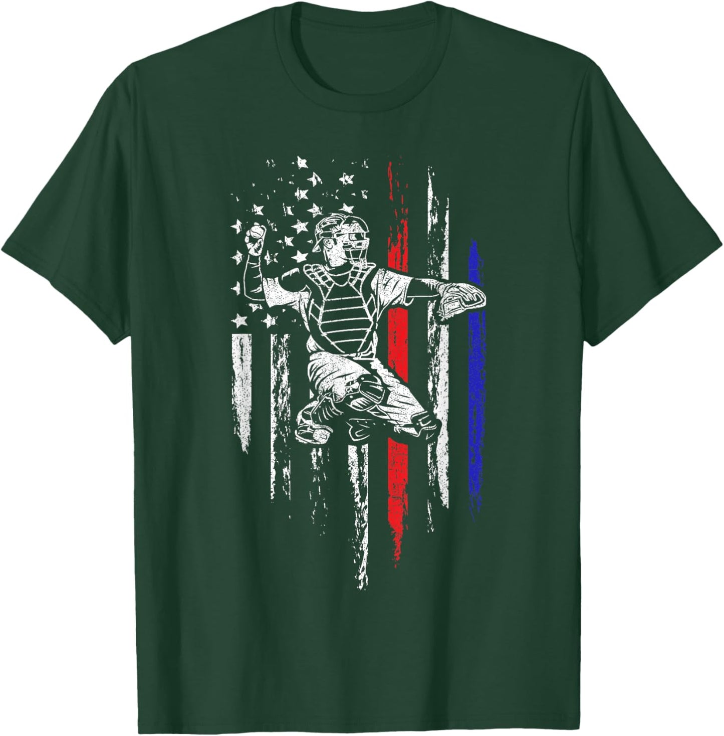 Baseball American Flag Patriotic Catcher 4th of July Gift T-Shirt - T-Shirt | Forest