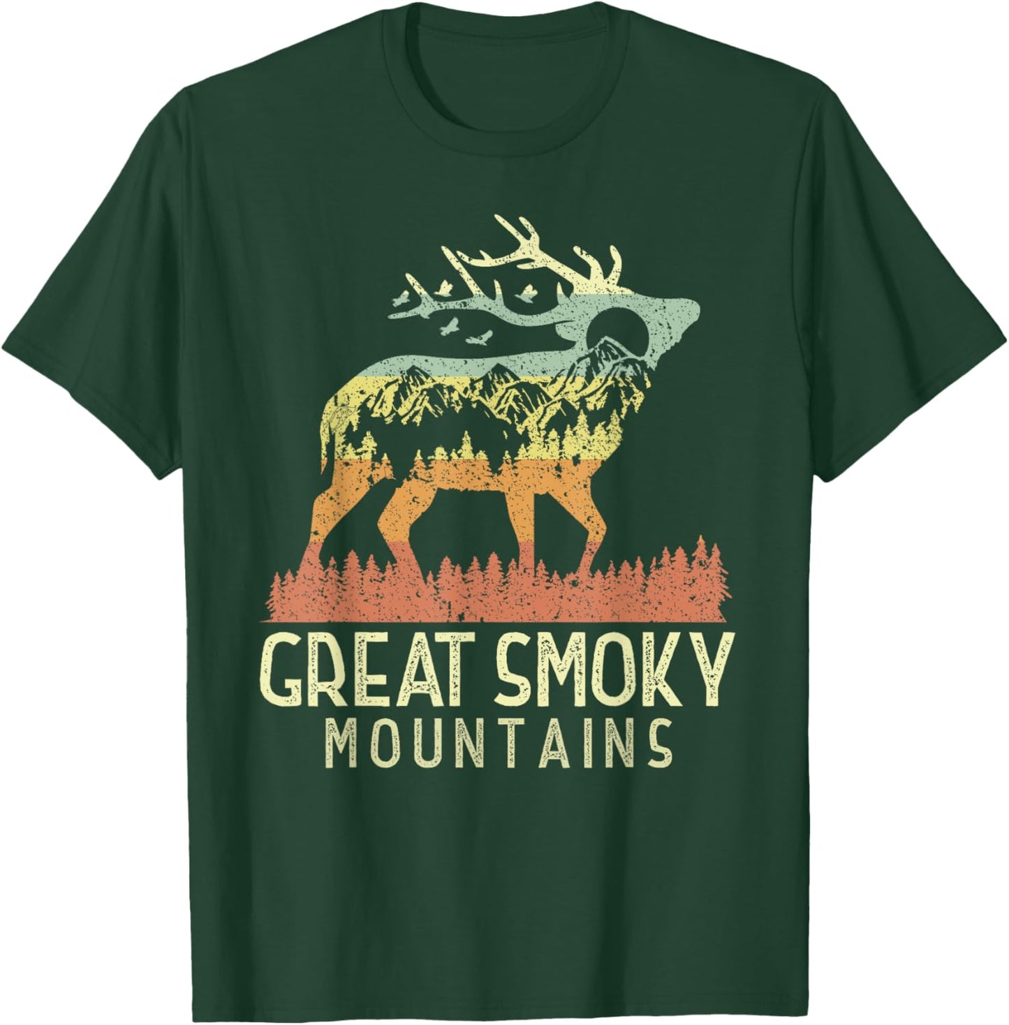 Great Smoky Mountains National Park Retro Mountain Elk Gift T-Shirt - T-Shirt | Forest