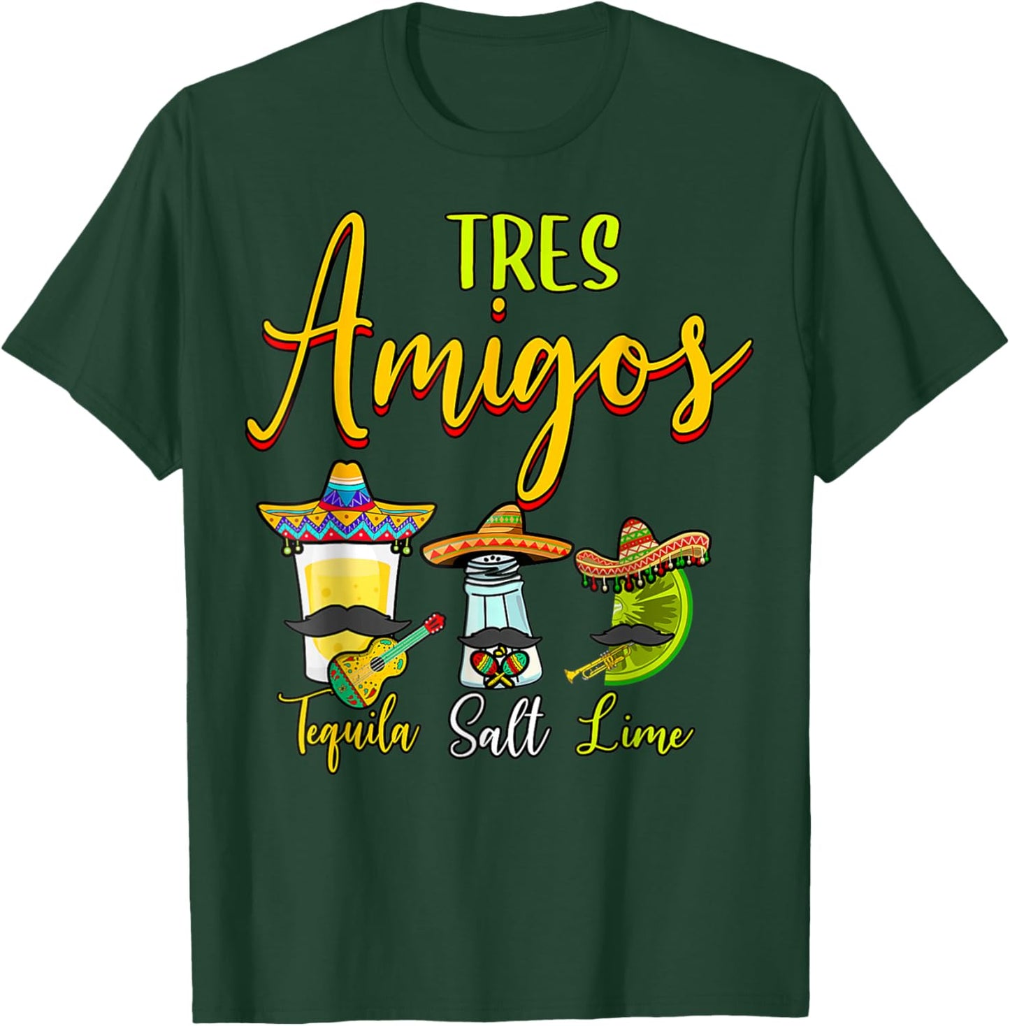 Tres Amigos Tequila Salt Lime Cinco De Mayo T-Shirt - T-Shirt | Forest