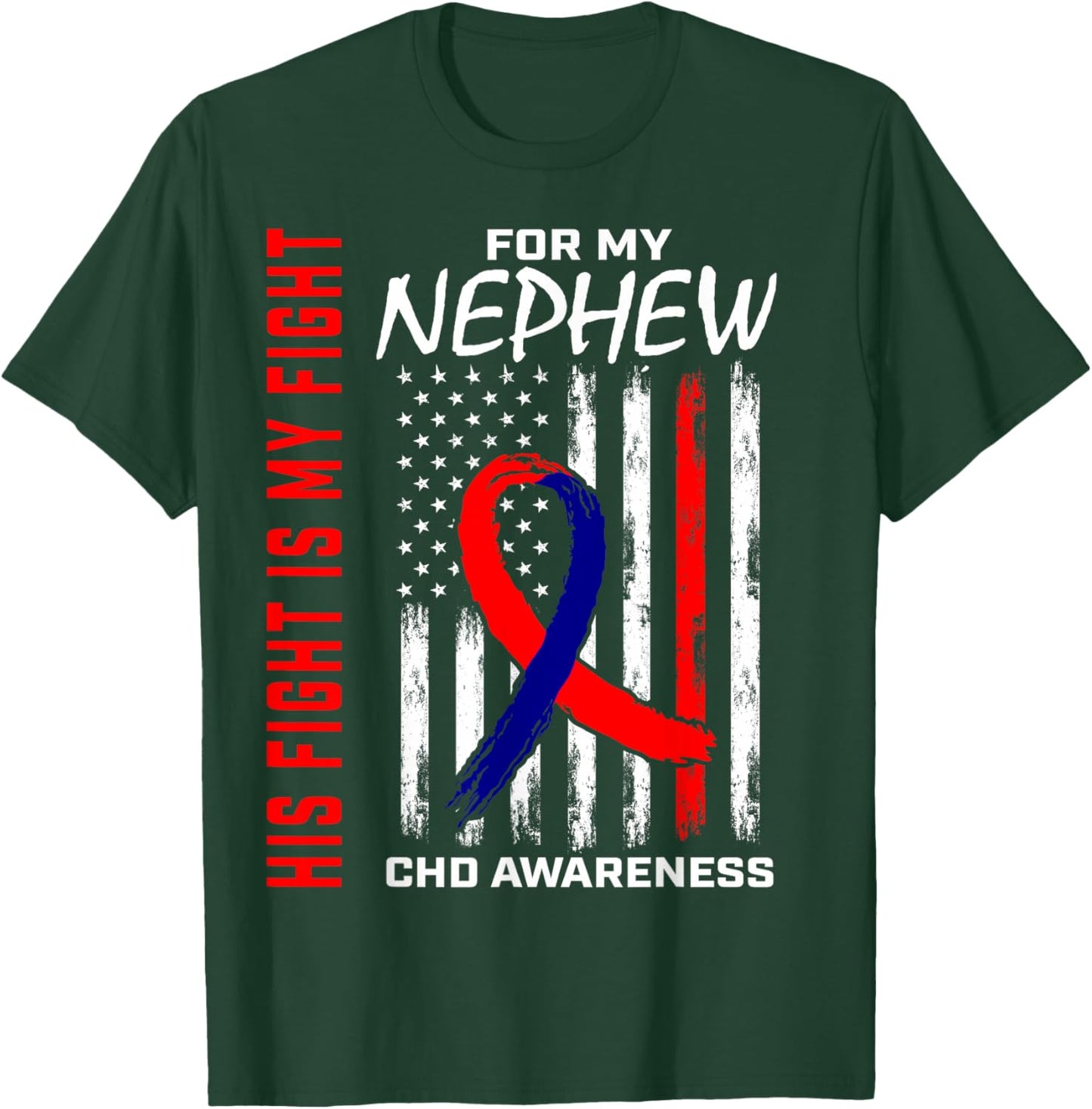 Congenital Heart Defect CHD Awareness Nephew American Flag Kids Men T-Shirt - T-Shirt | Forest