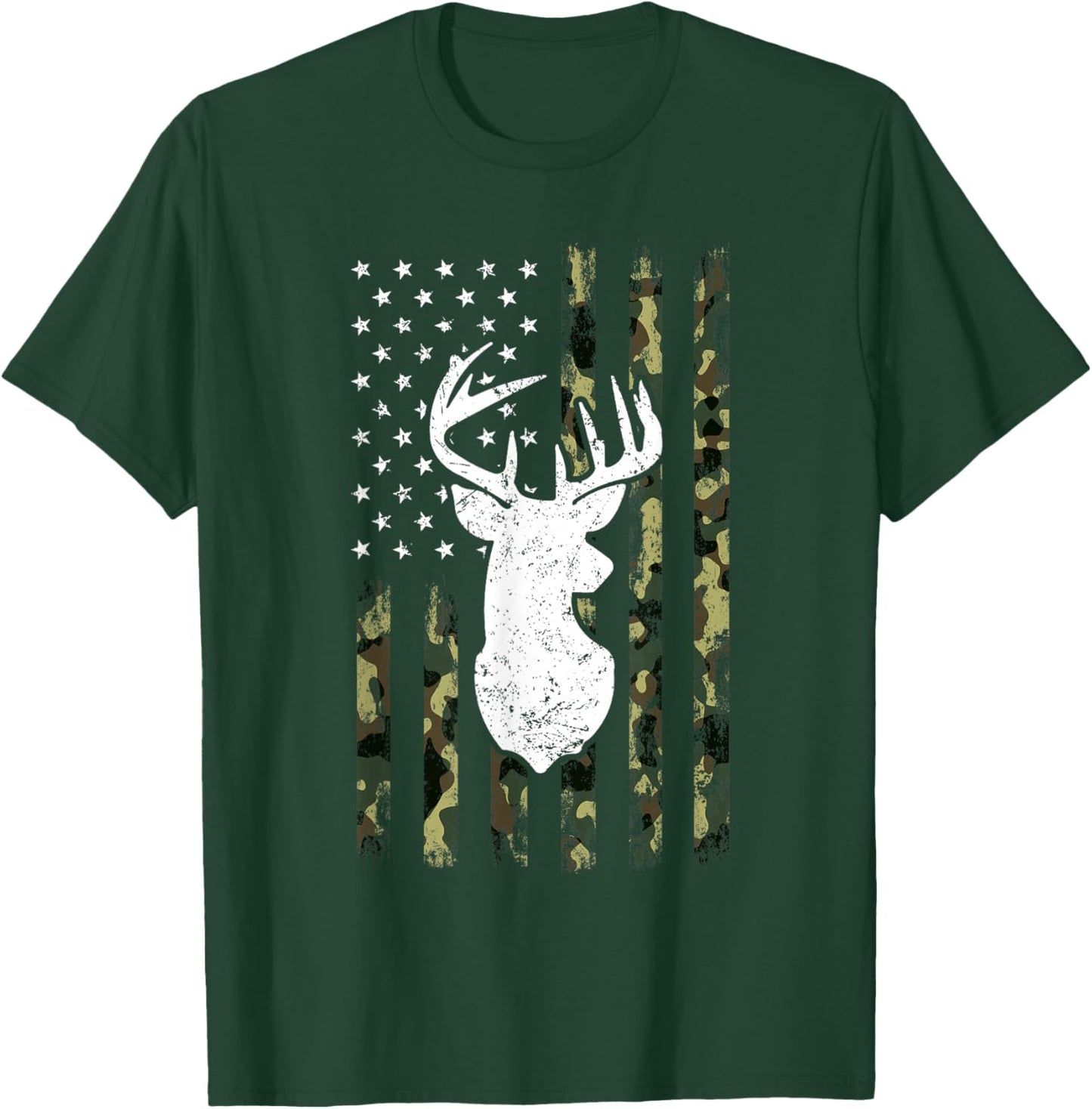 Hunting Shirt American Camouflage Flag Deer Silhouette T-Shirt - T-Shirt | Forest