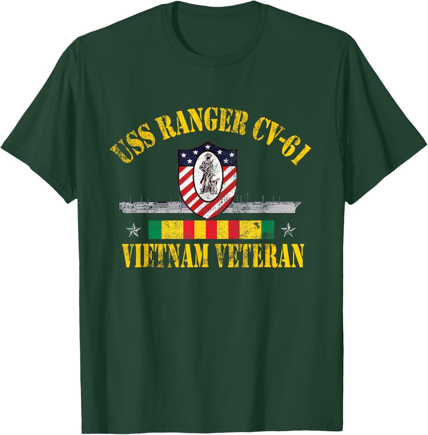 USS Ranger CV-61 Veteran Thanksgiving Patriotic Veterans Day T-Shirt - T-Shirt | Forest