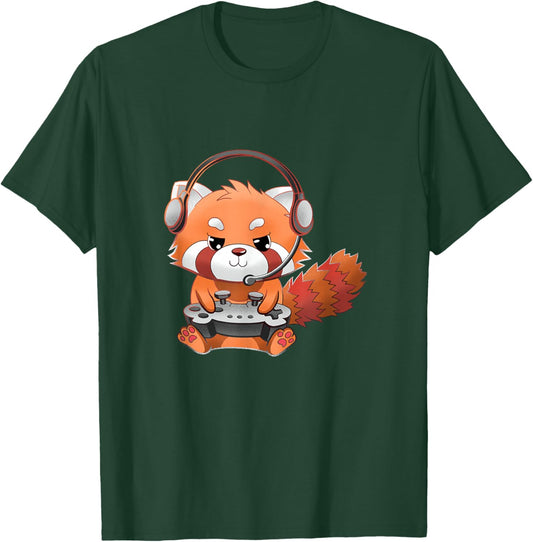 Cute Red Panda Gamer Funny Gaming Red Panda Lover T-Shirt - T-Shirt | Forest
