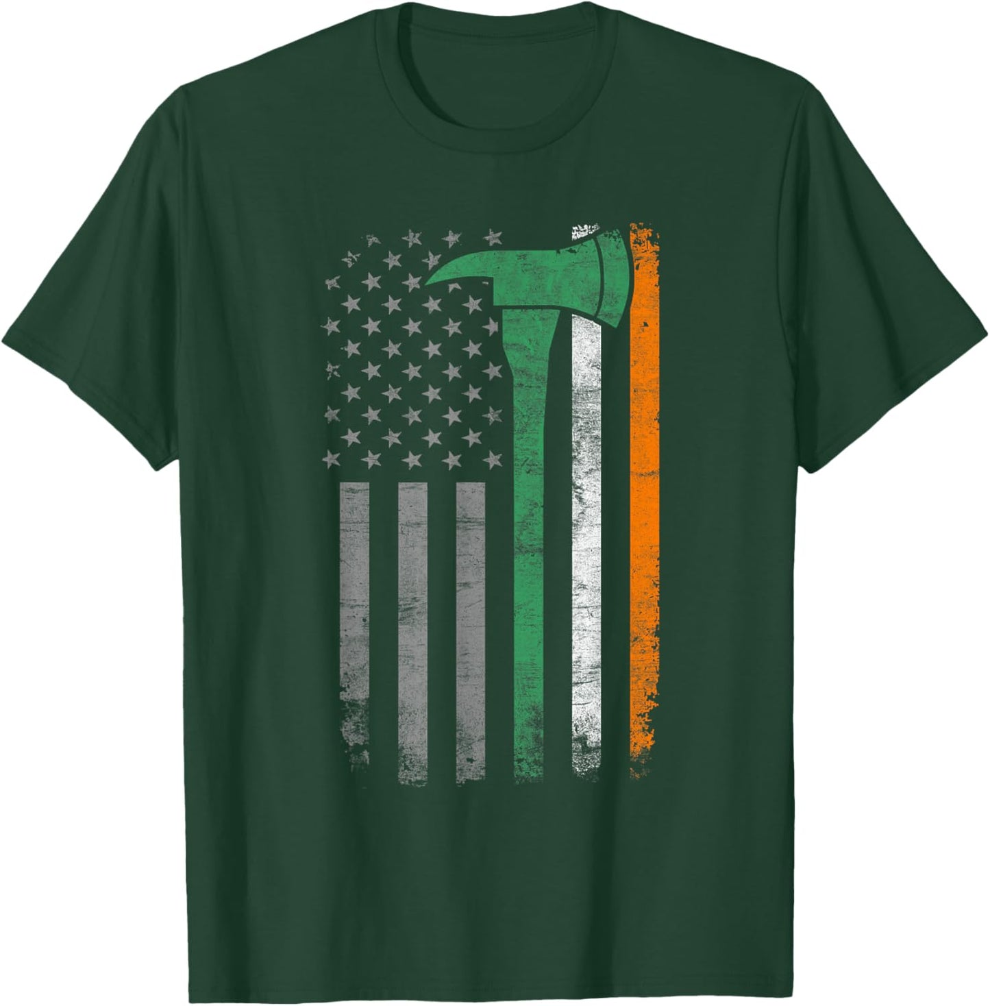Firefighter St Patrick Day Shirt Vintage Axes American Flag Kids Men T-Shirt - T-Shirt | Forest
